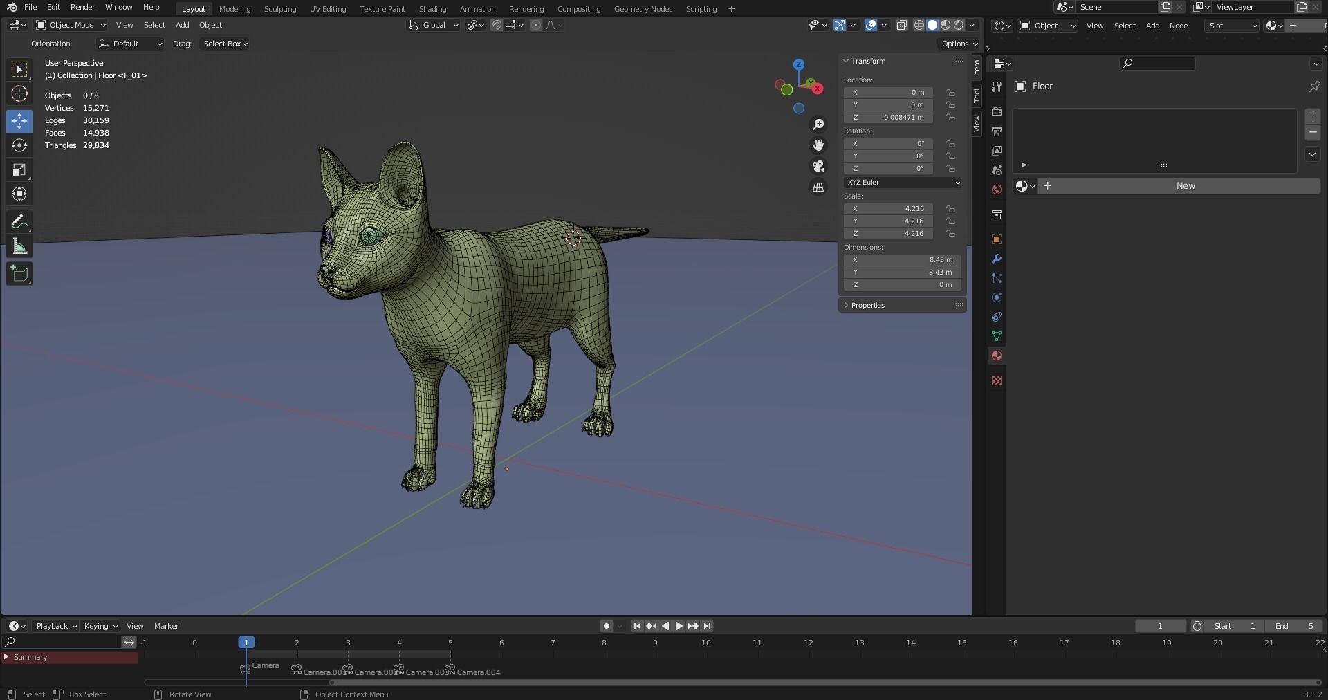 Calico Cat NO Rigged in Blender Low-poly 3D model_5
