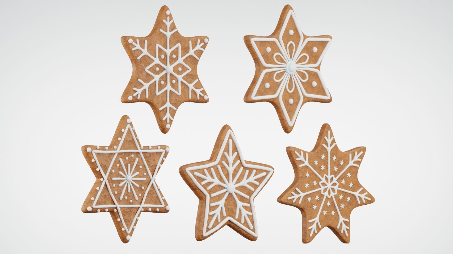 Gingerbread Christmas Cookie - Snowflake 3D Model Collection_2