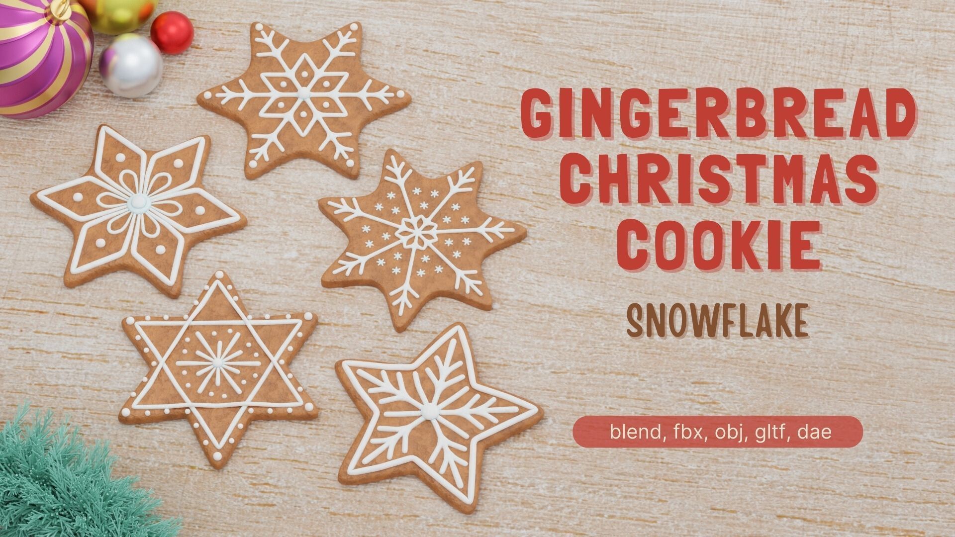 Gingerbread Christmas Cookie - Snowflake 3D Model Collection_1
