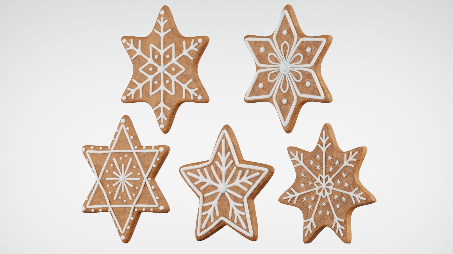 Gingerbread Christmas Cookie - Snowflake 3D Model Collection_3