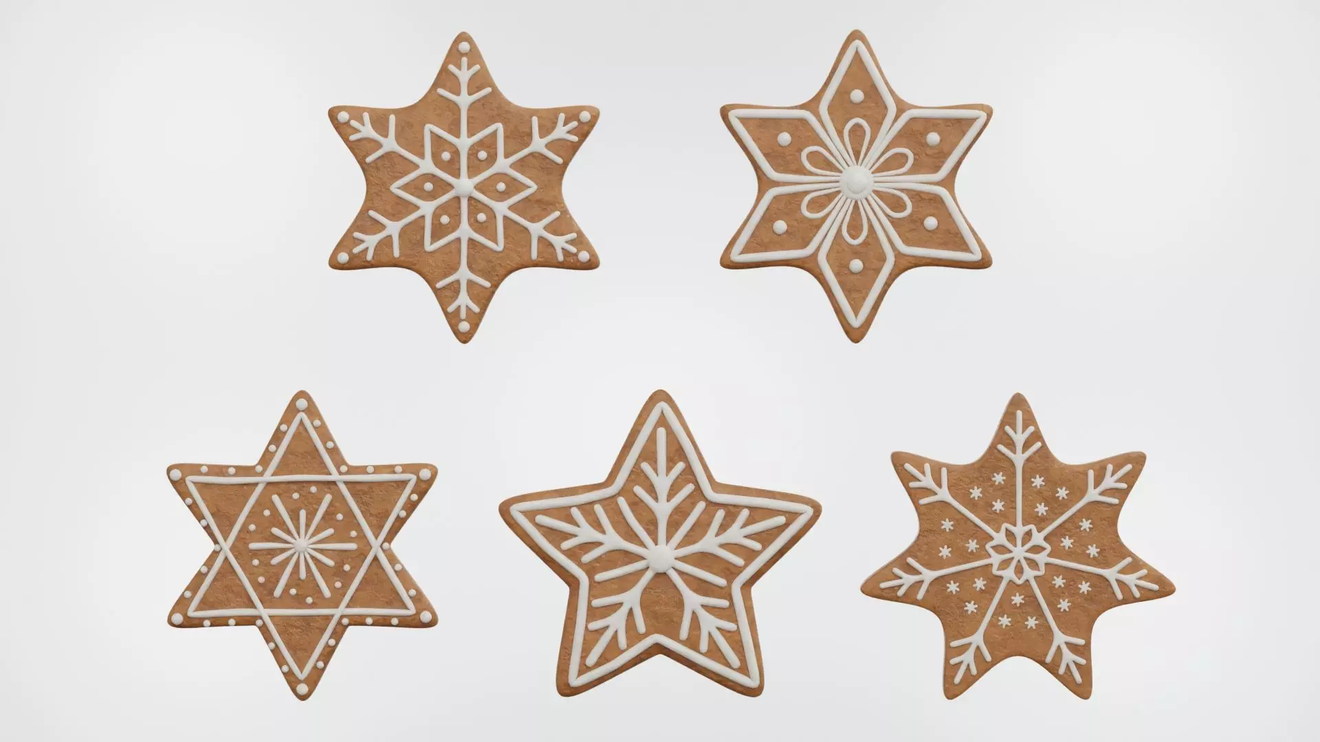 Gingerbread Christmas Cookie - Snowflake 3D Model Collection_0