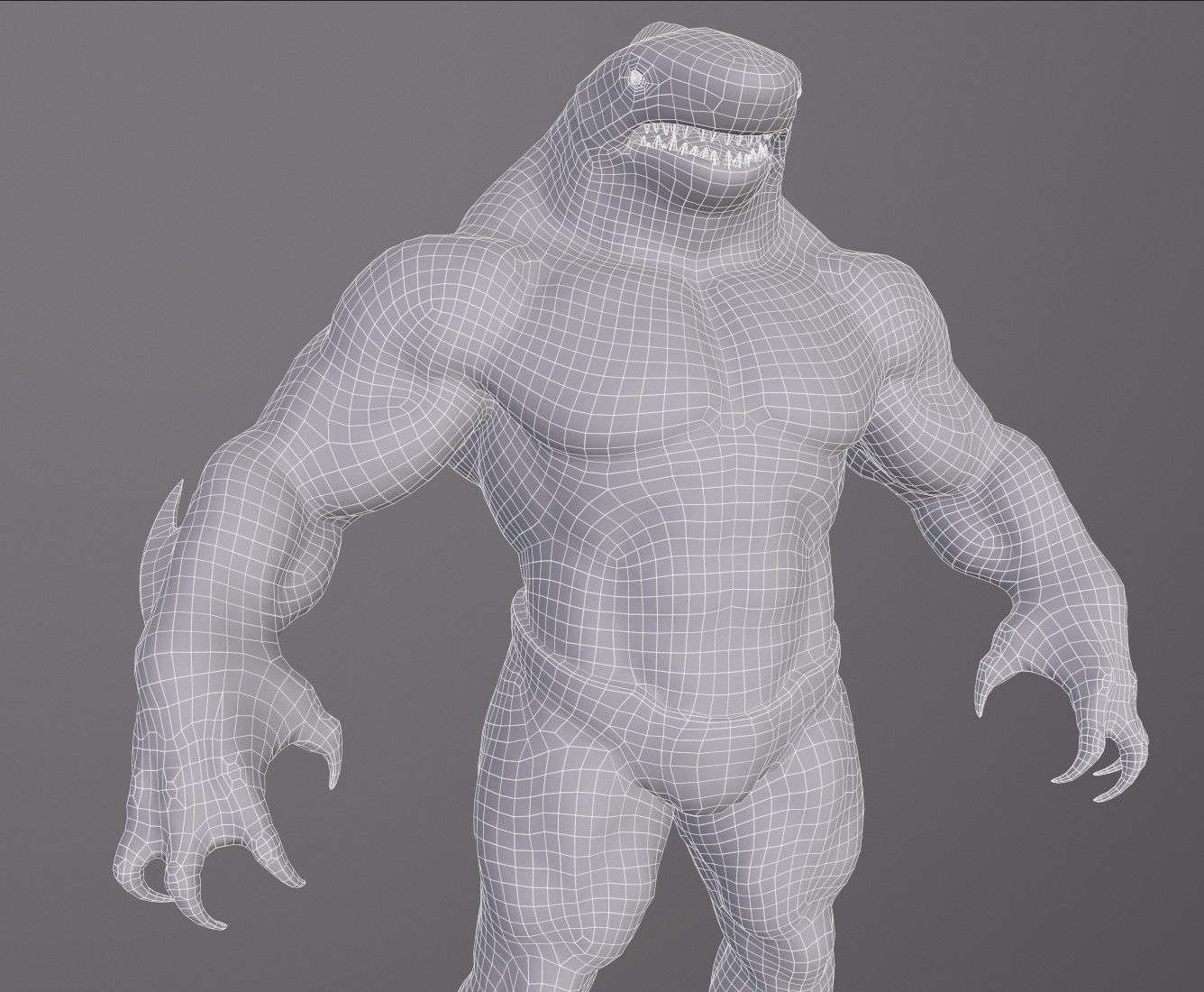 Sharkman creature with long arms and legs Low-poly 3D model_15