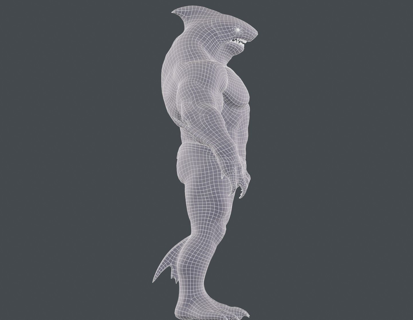 Sharkman creature with long arms and legs Low-poly 3D model_17