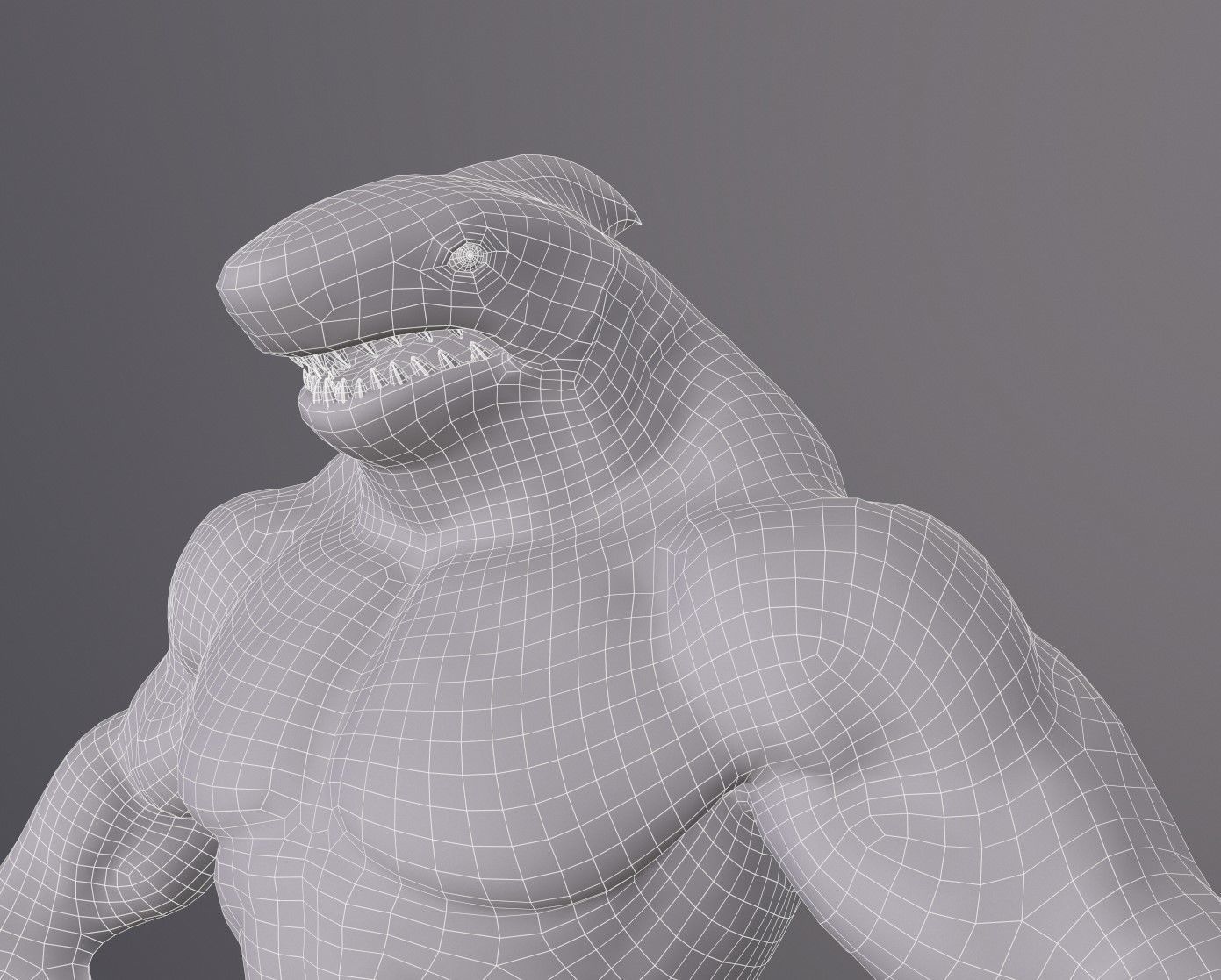 Sharkman creature with long arms and legs Low-poly 3D model_19