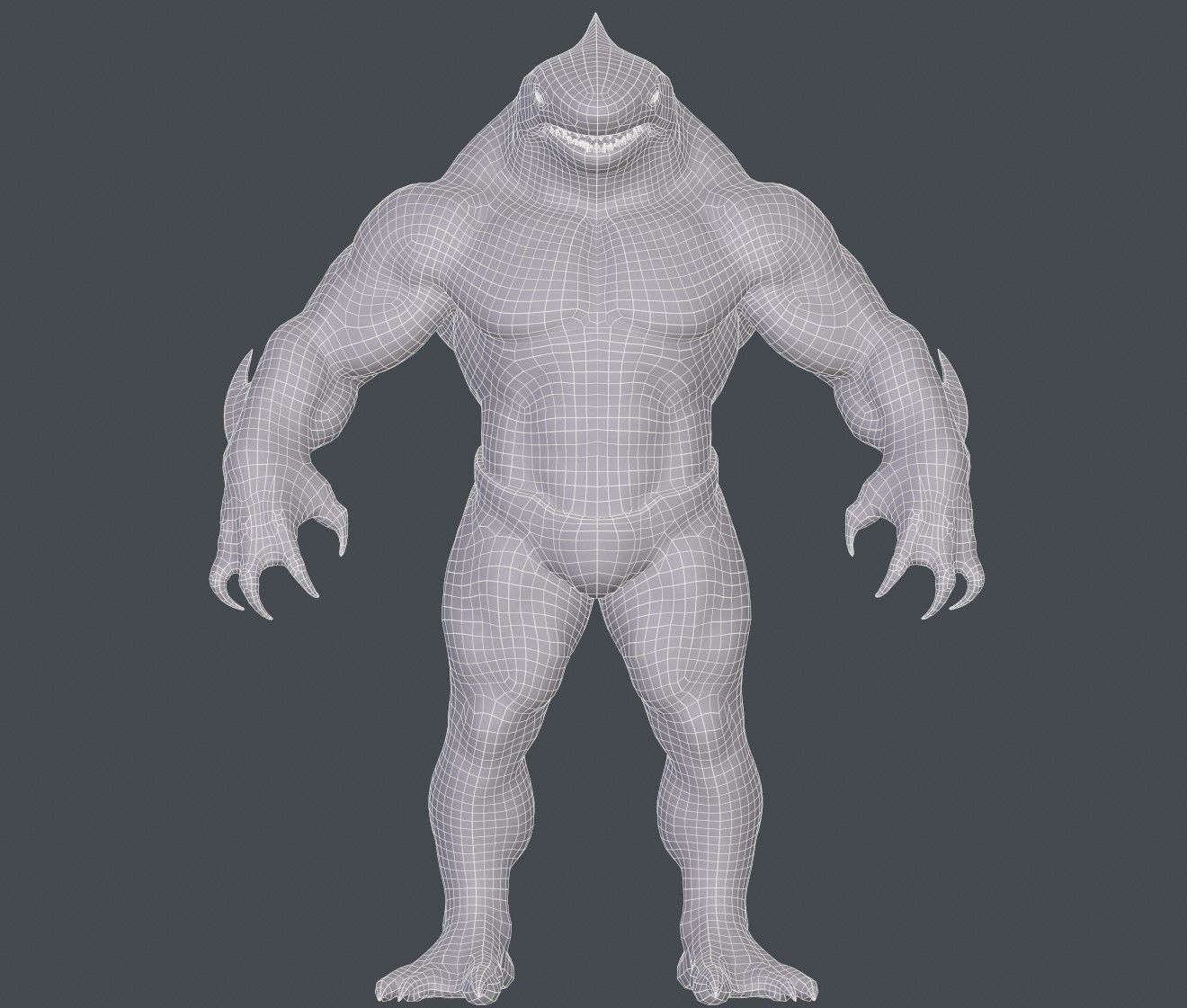 Sharkman creature with long arms and legs Low-poly 3D model_16