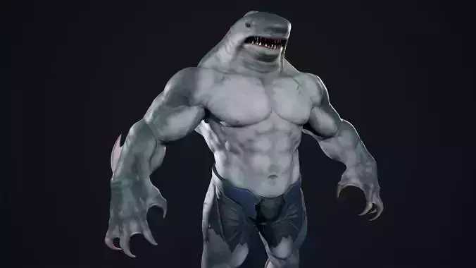 Sharkman creature with long arms and legs Low-poly 3D model