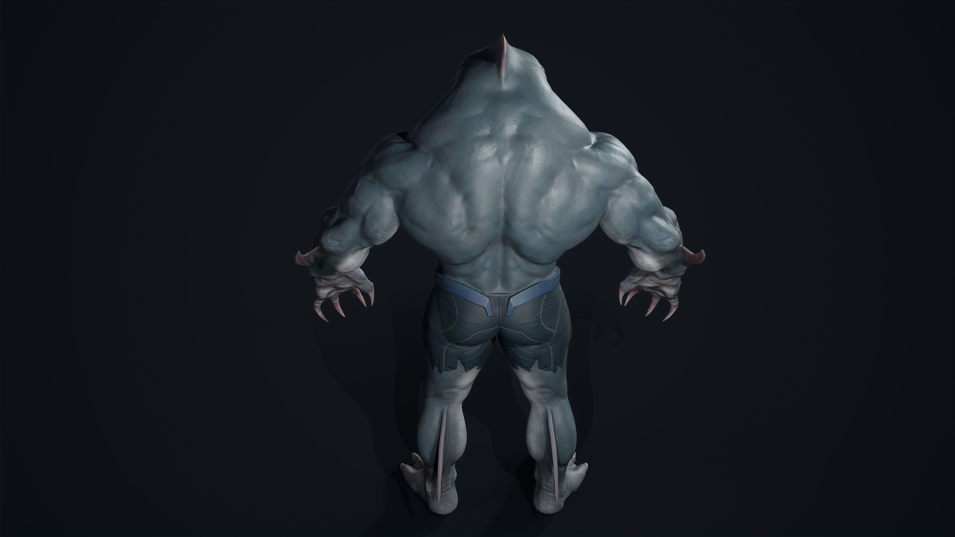 Sharkman creature with long arms and legs Low-poly 3D model_12