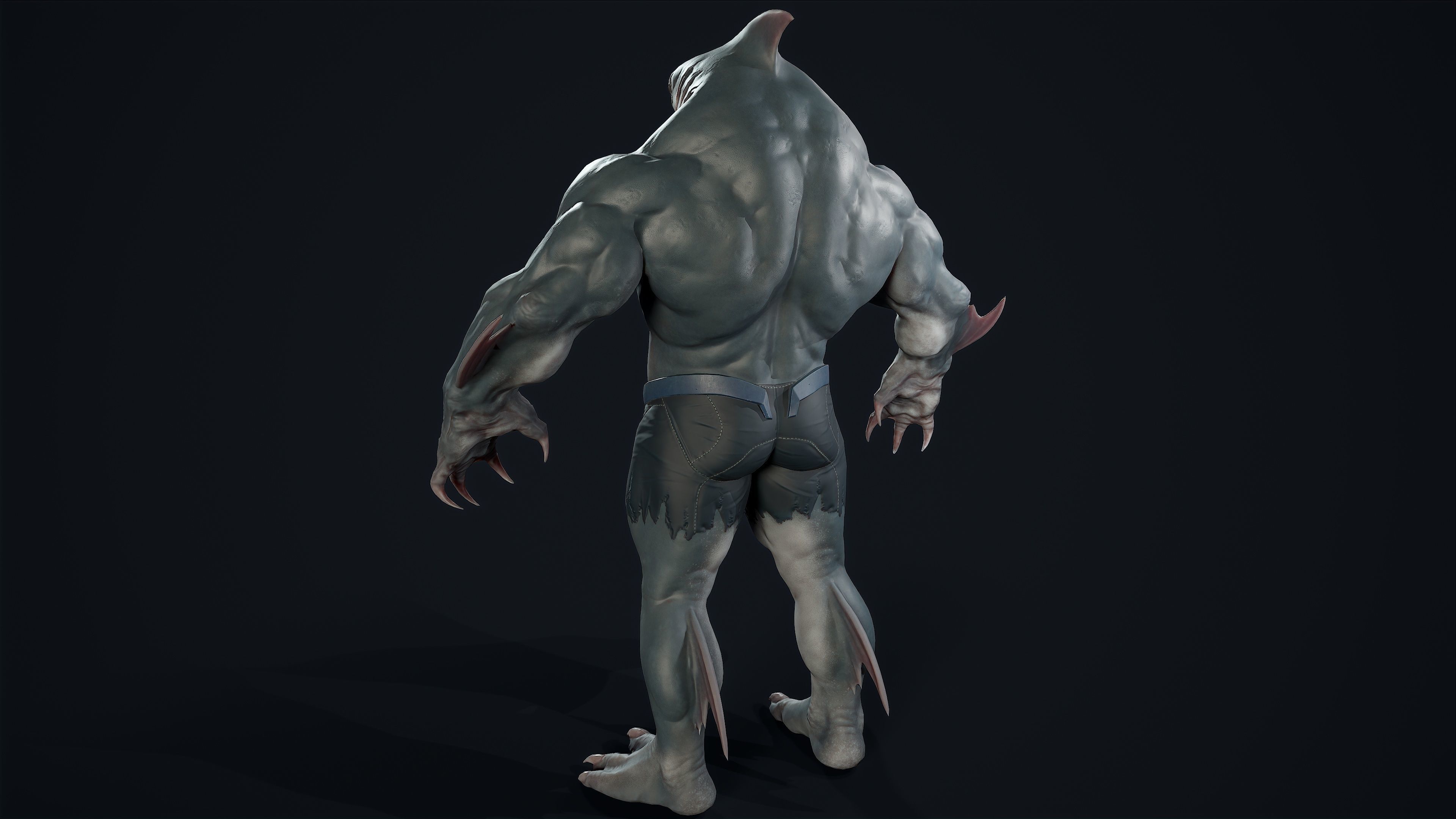 Sharkman creature with long arms and legs Low-poly 3D model_5