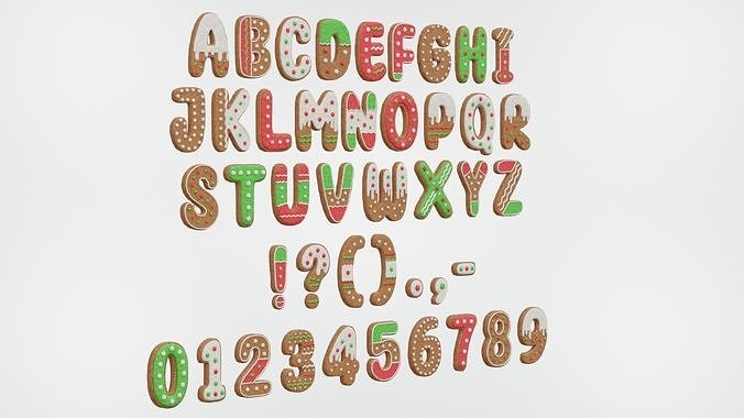 Gingerbread Christmas Cookie Alphabet Set 1 3D model 5