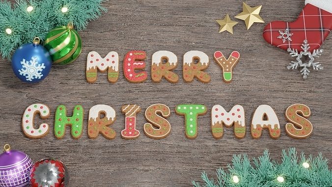 Gingerbread Christmas Cookie Alphabet Set 1 3D model 4