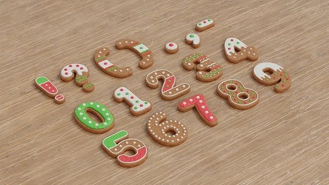Gingerbread Christmas Cookie Alphabet Set 1 3D model 3