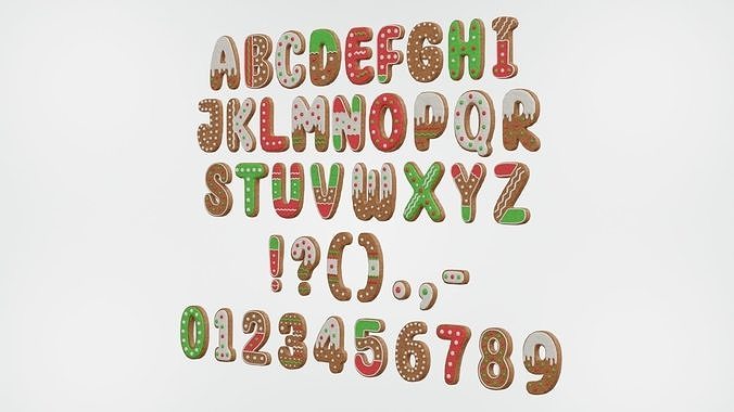 Gingerbread Christmas Cookie Alphabet Set 1 3D model 6