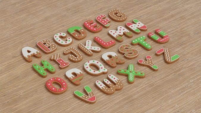 Gingerbread Christmas Cookie Alphabet Set 1 3D model 2