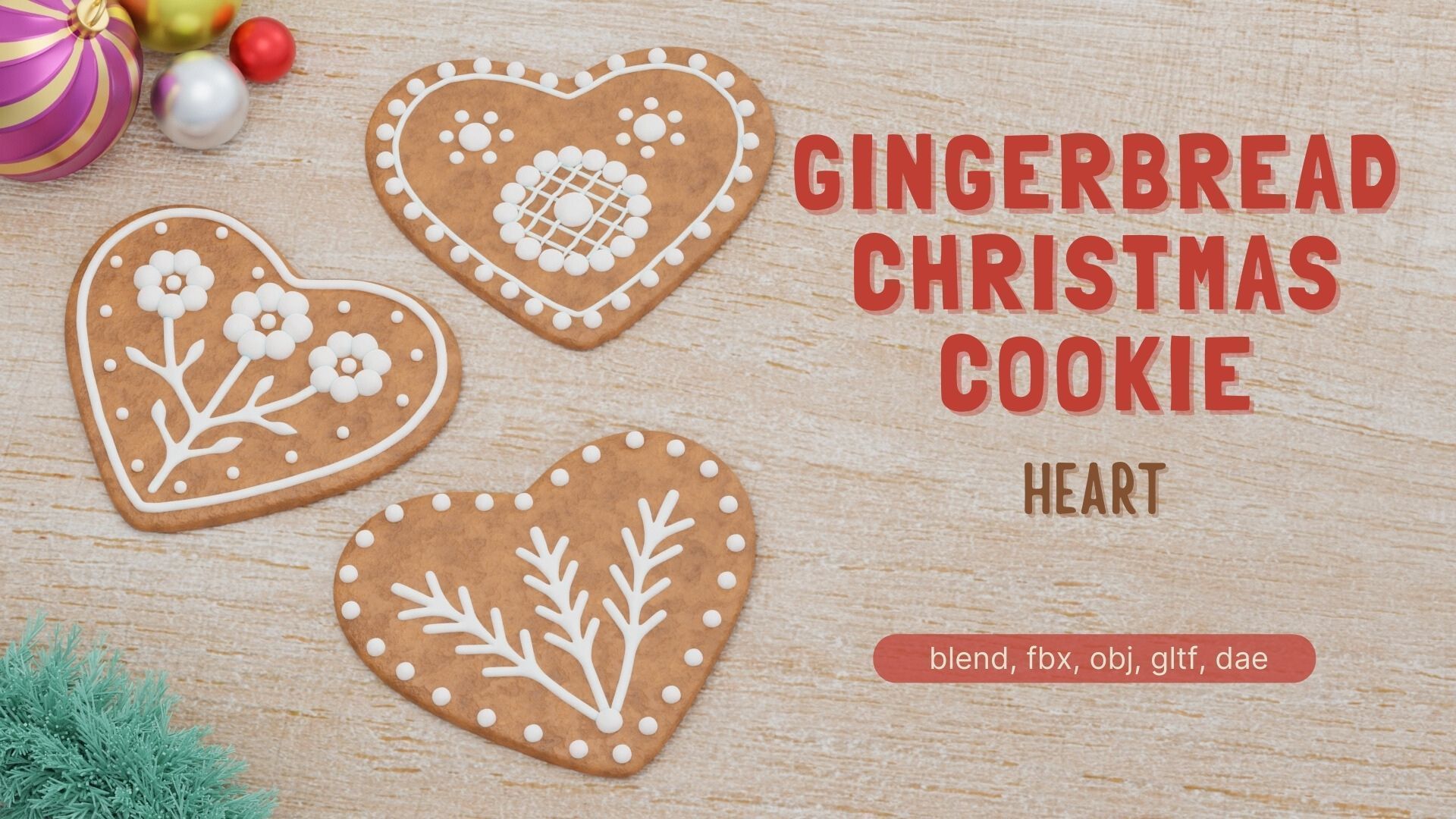 Gingerbread Christmas Cookie - Heart 3D Model Collection_1