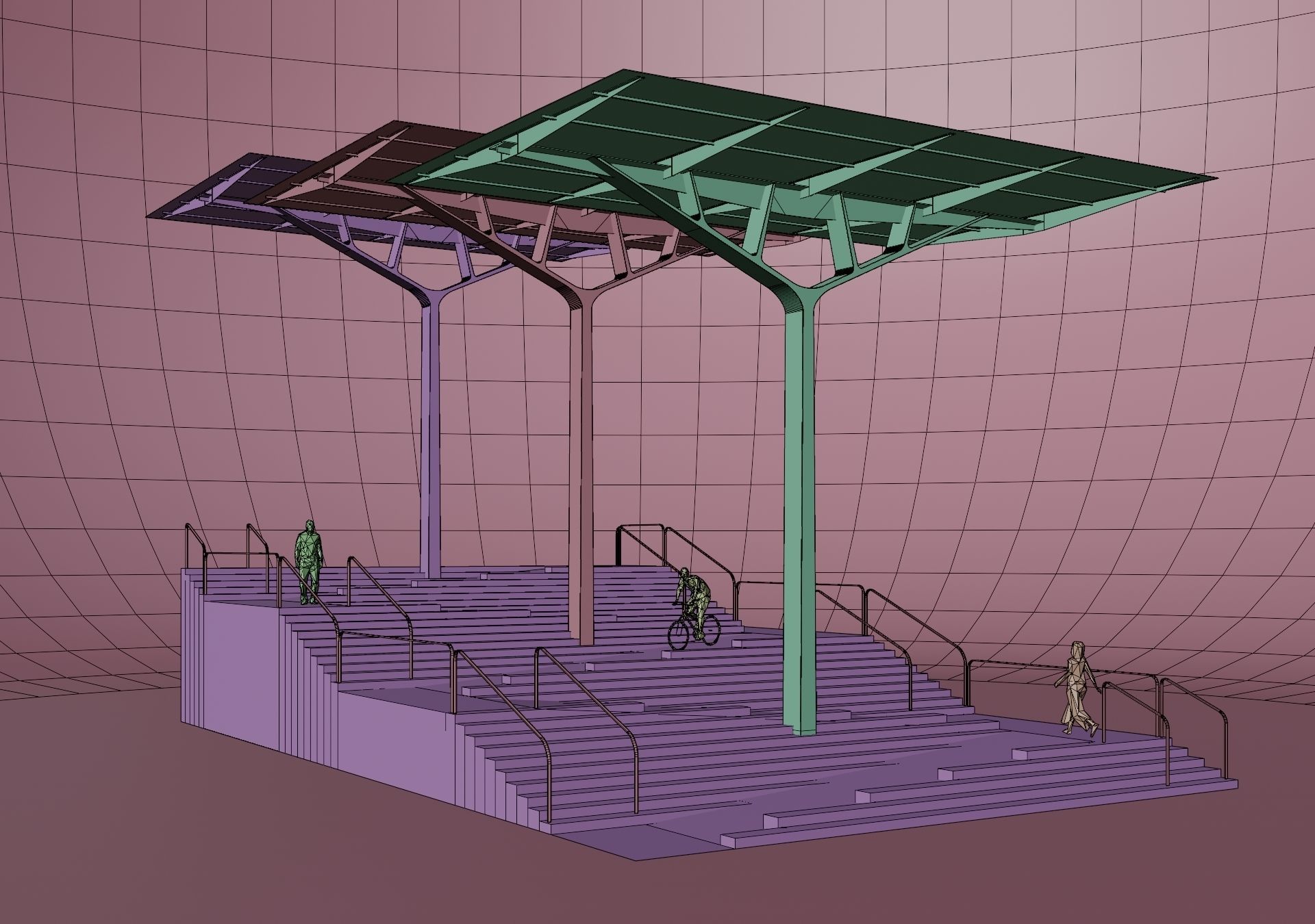 Outdoor stairs with a ramp Low-poly 3D model_2