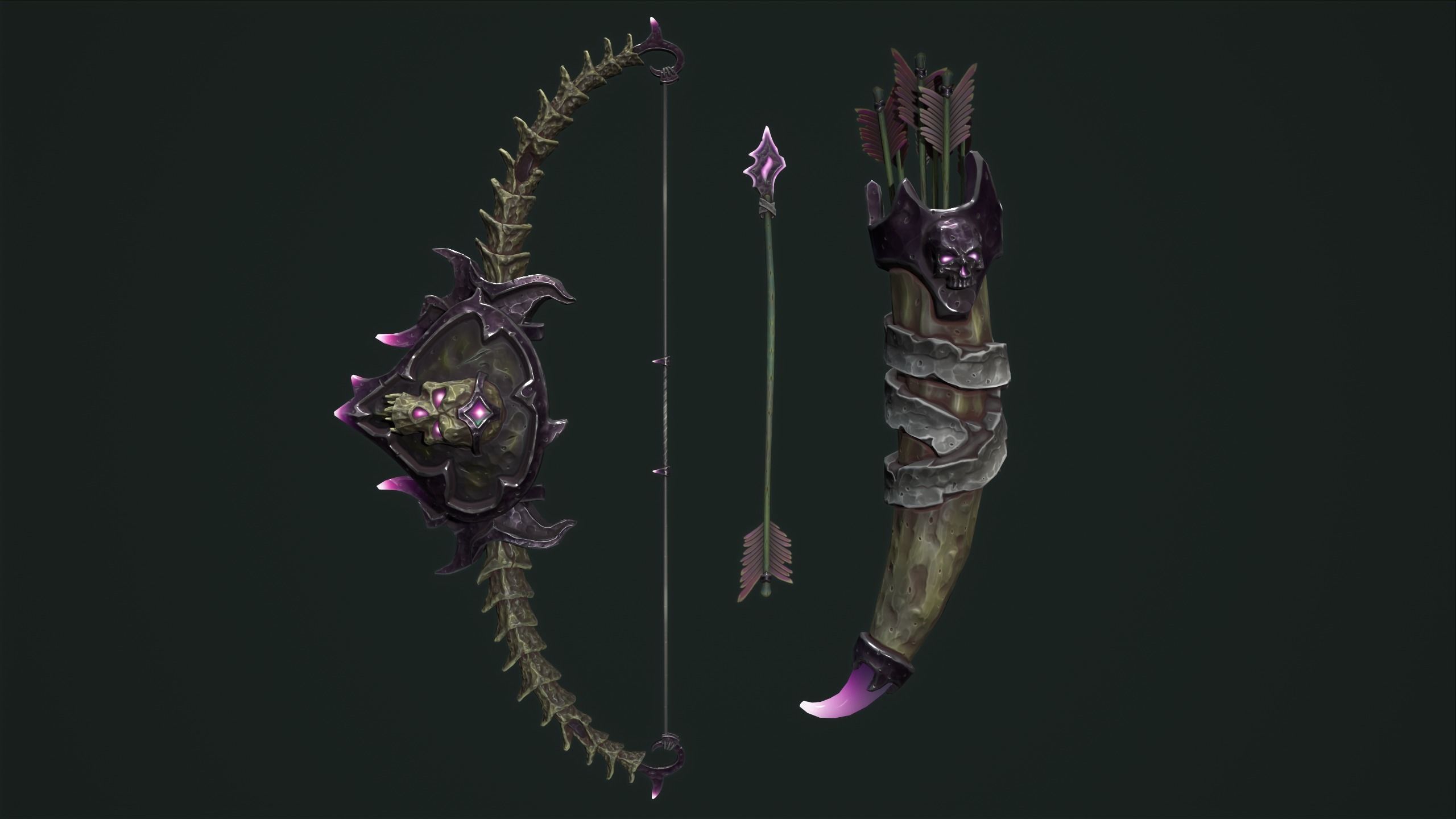 Undead bow and quiver Low-poly 3D model_4