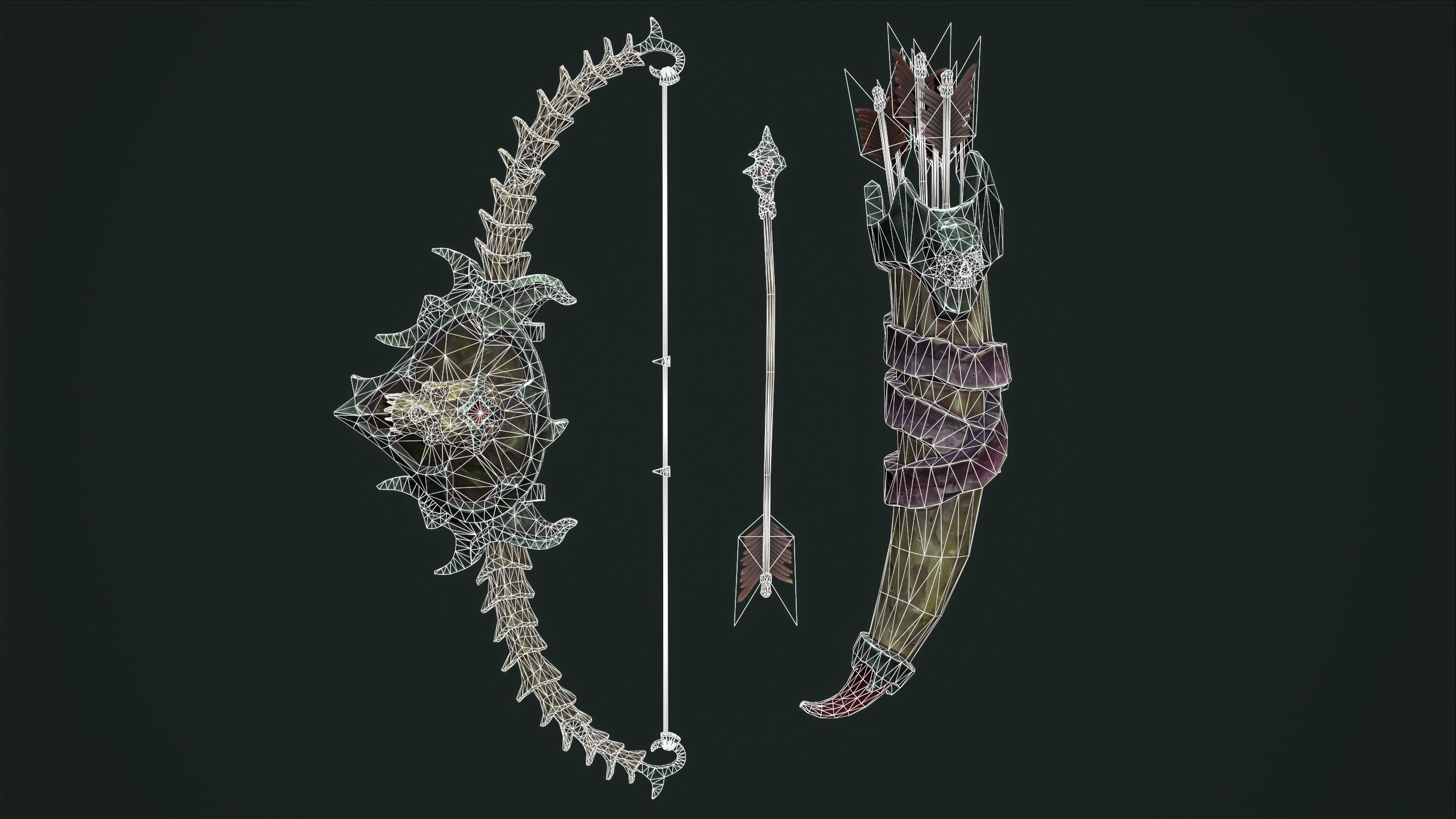 Undead bow and quiver Low-poly 3D model_1