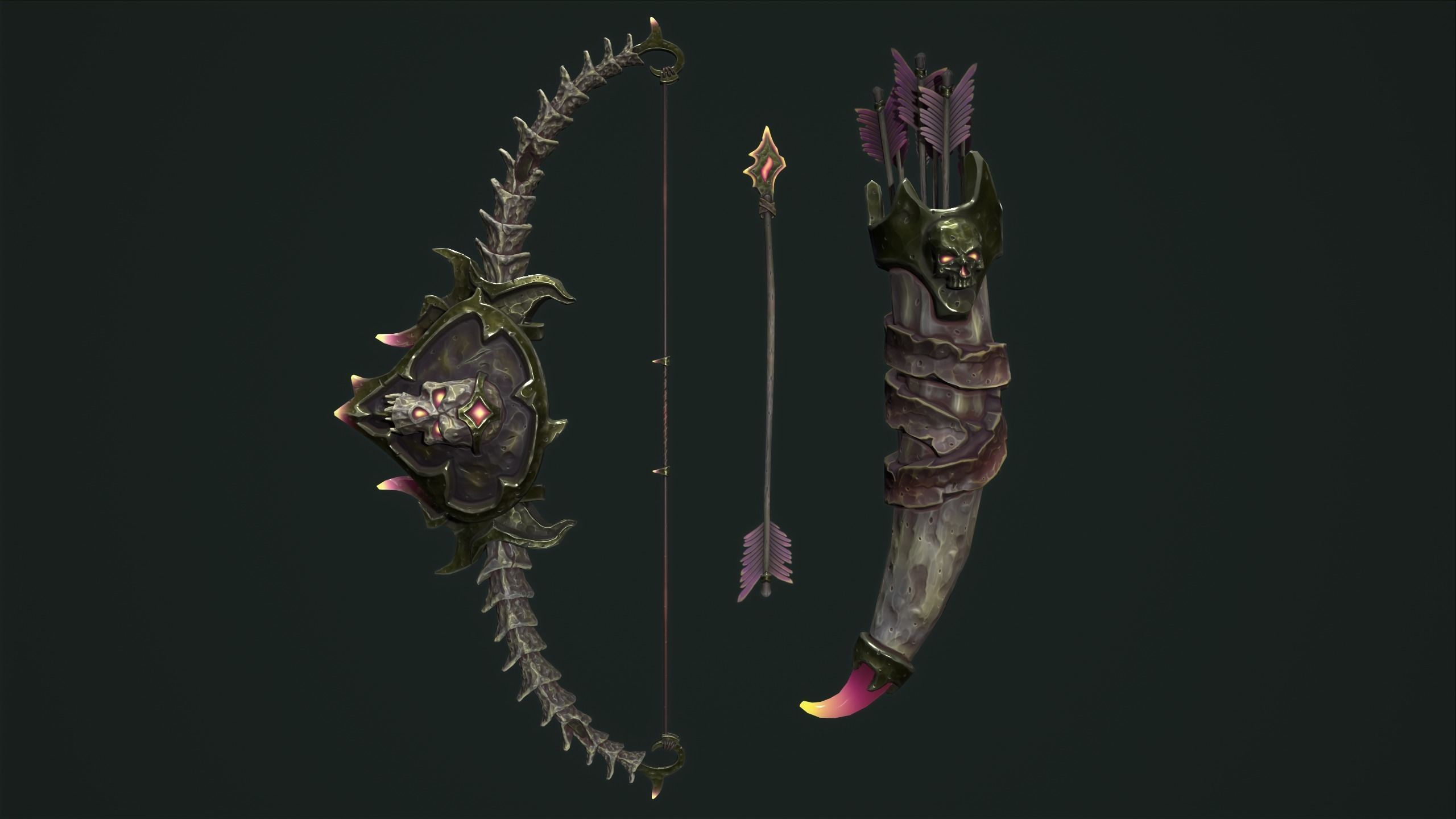 Undead bow and quiver Low-poly 3D model_14