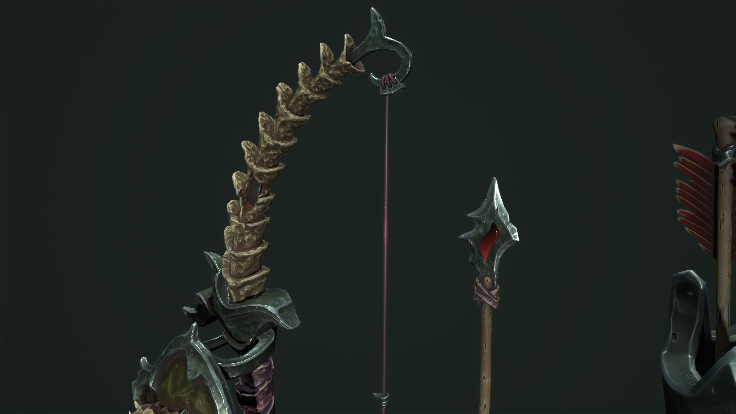 Undead bow and quiver Low-poly 3D model_17
