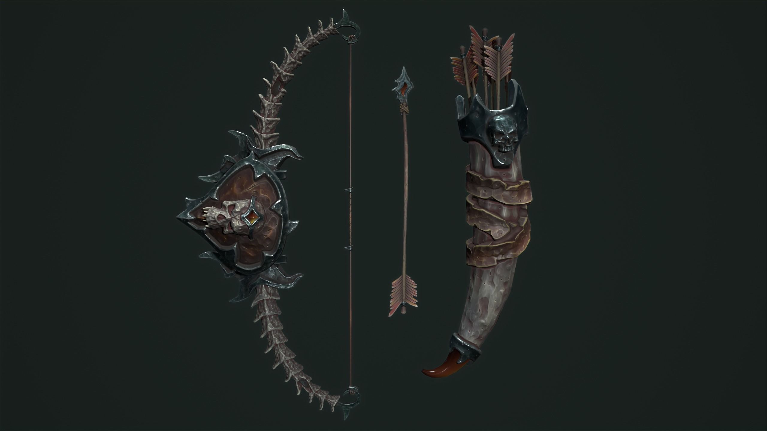 Undead bow and quiver Low-poly 3D model_5