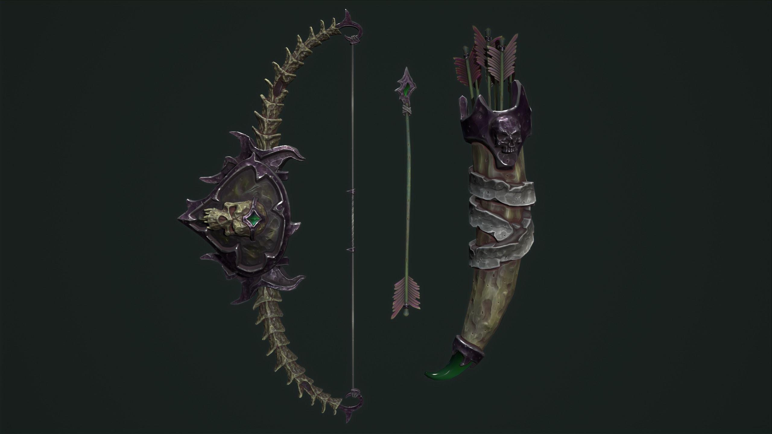 Undead bow and quiver Low-poly 3D model_3