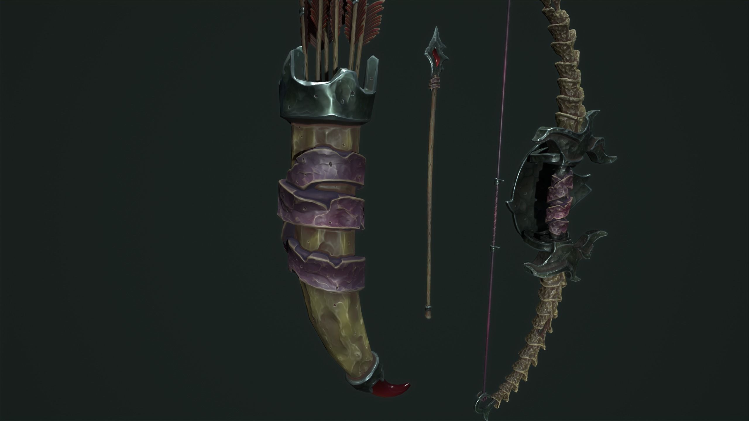Undead bow and quiver Low-poly 3D model_19