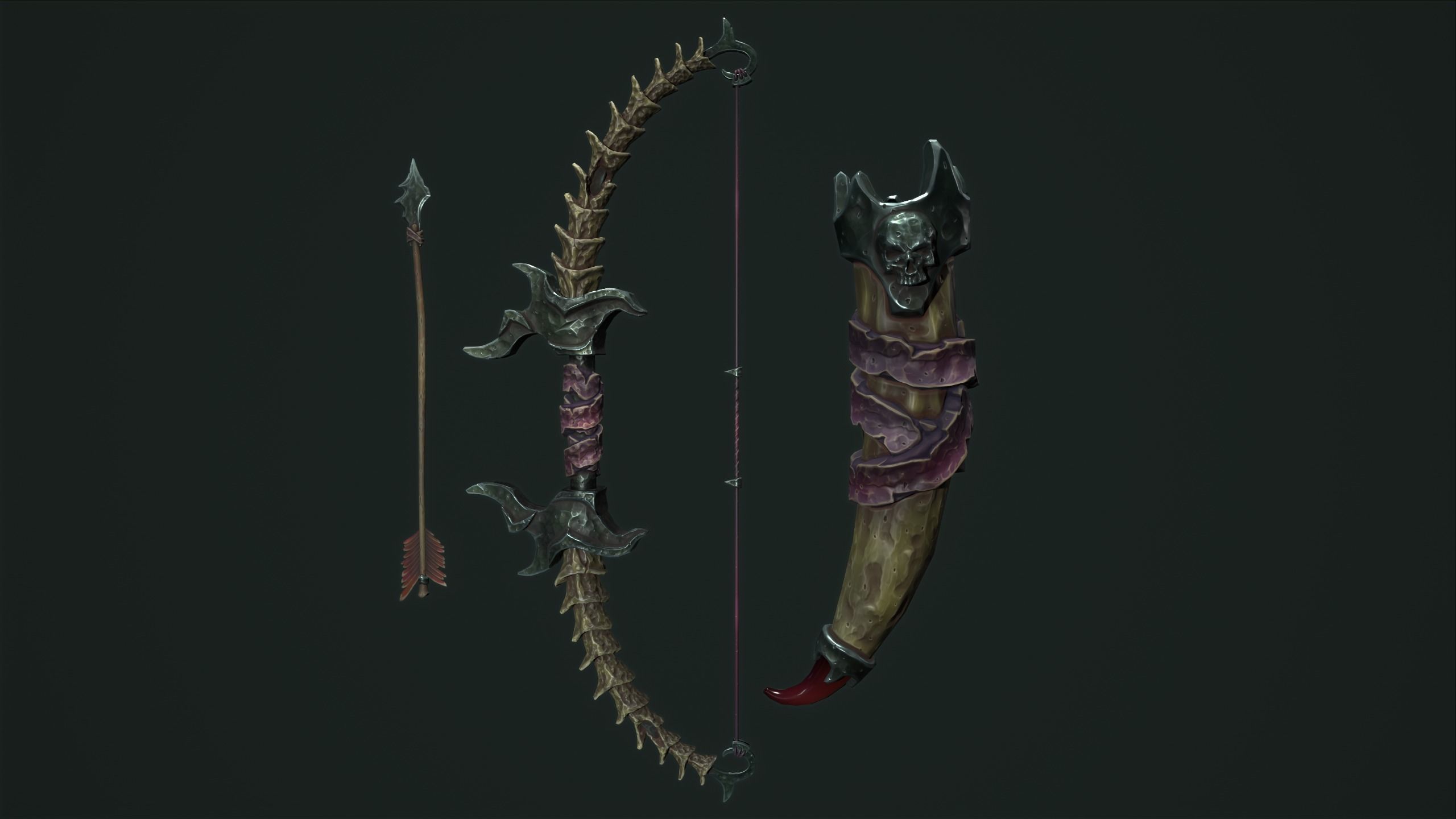 Undead bow and quiver Low-poly 3D model_21