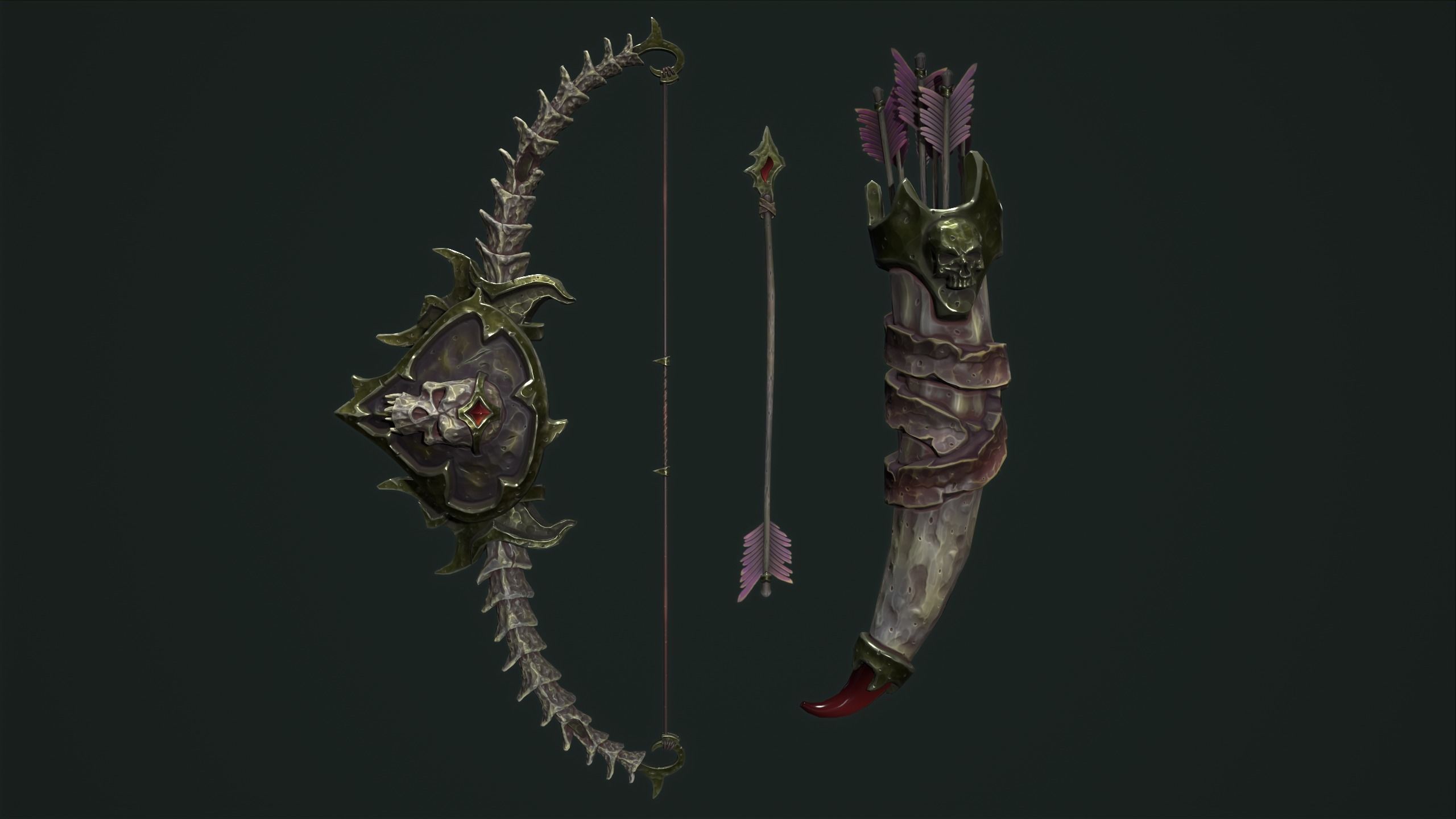 Undead bow and quiver Low-poly 3D model_13