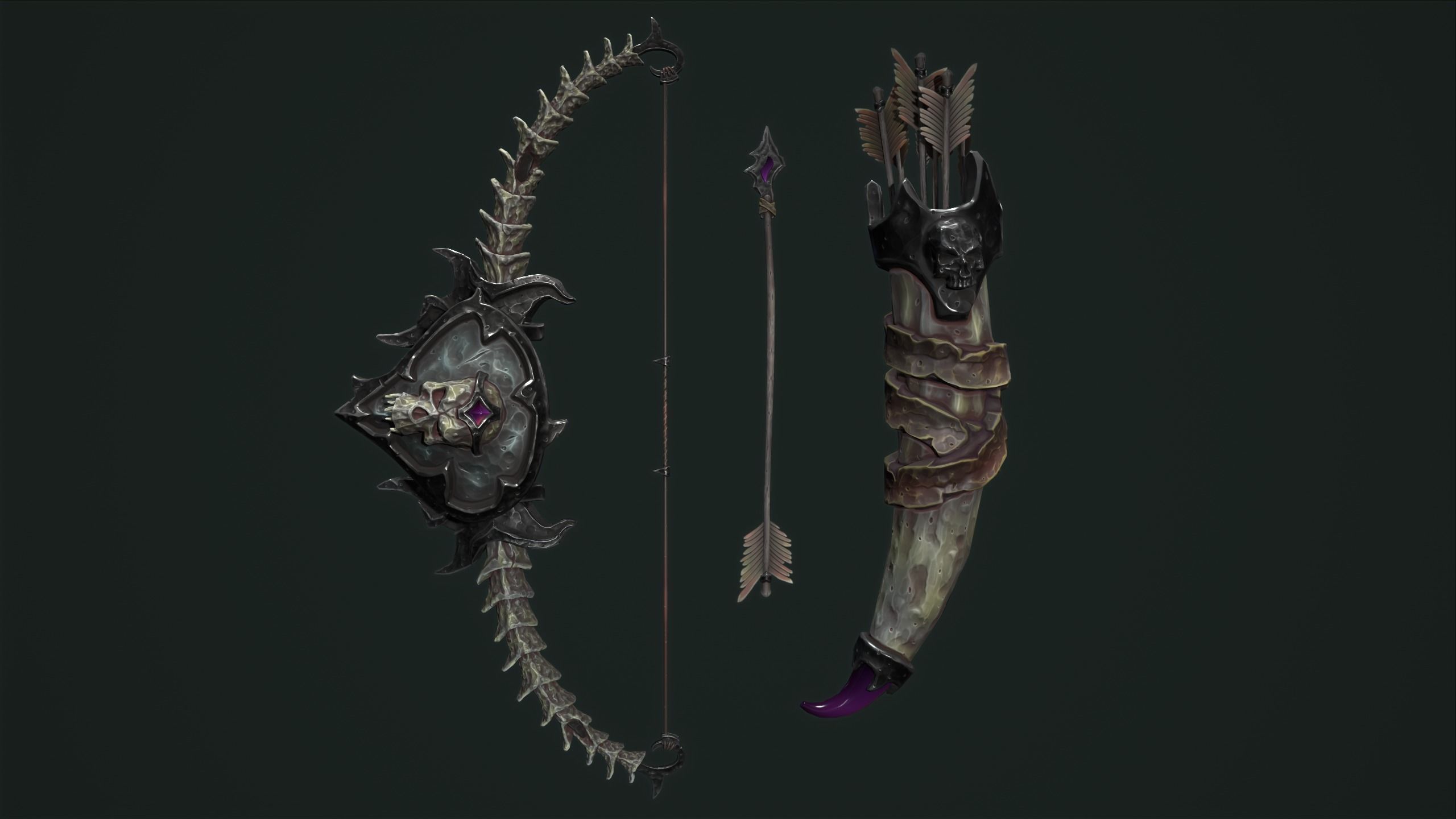 Undead bow and quiver Low-poly 3D model_15