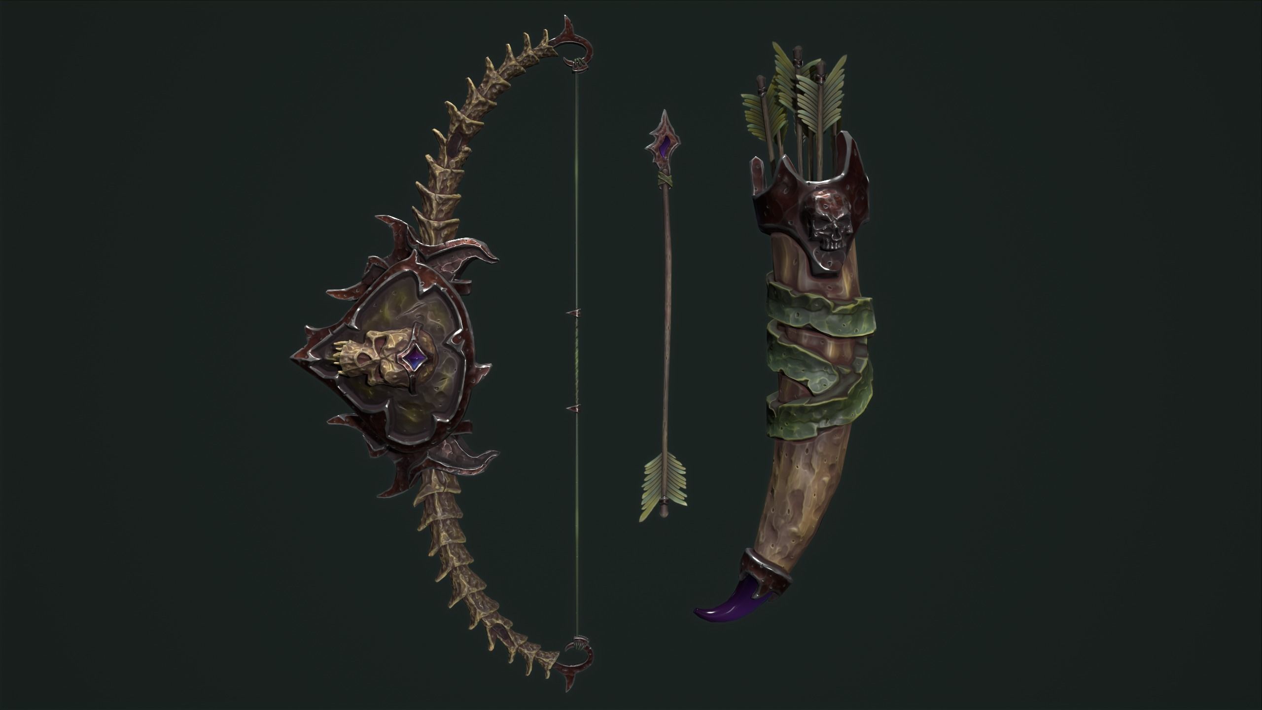 Undead bow and quiver Low-poly 3D model_11