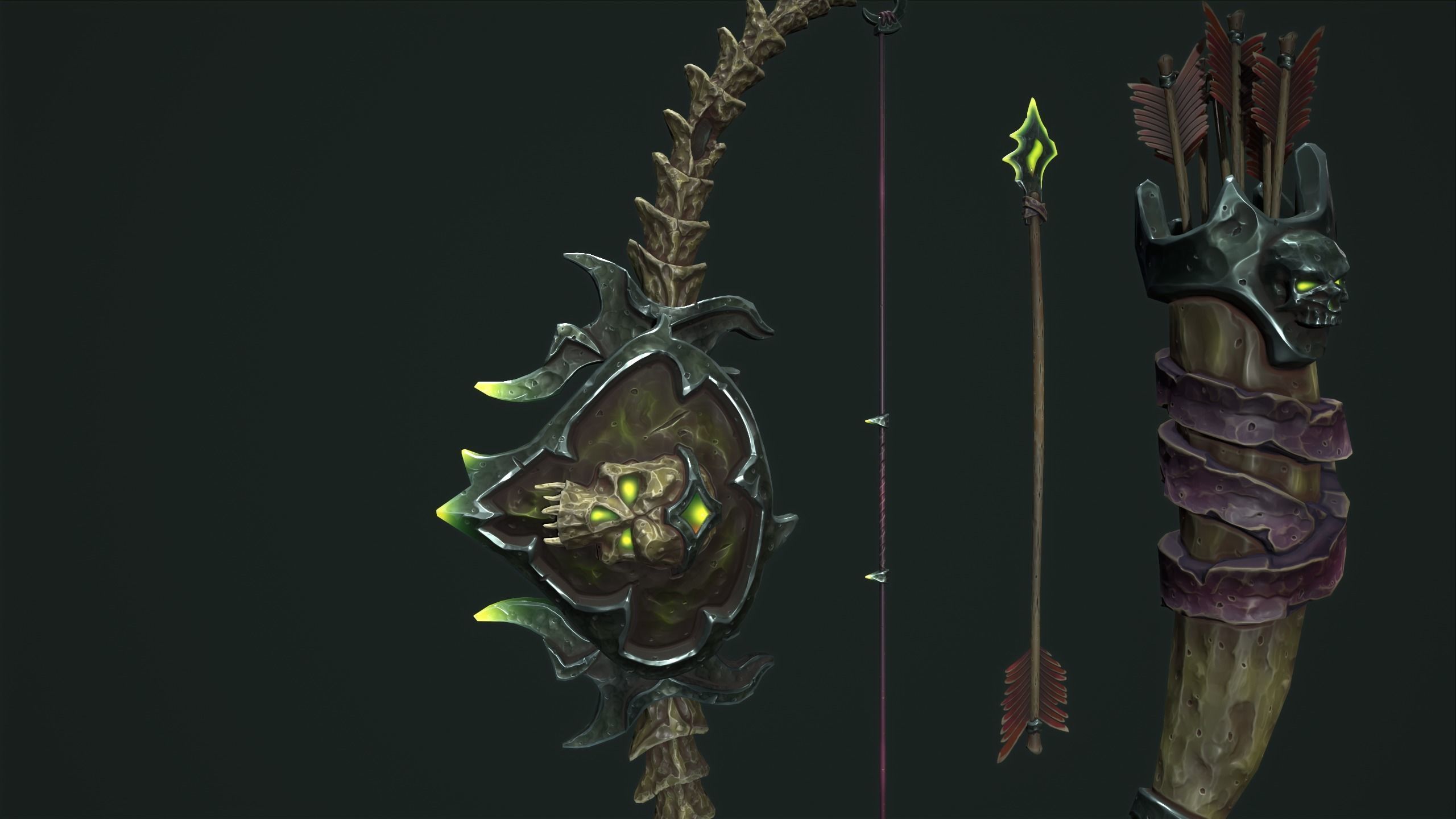 Undead bow and quiver Low-poly 3D model_16