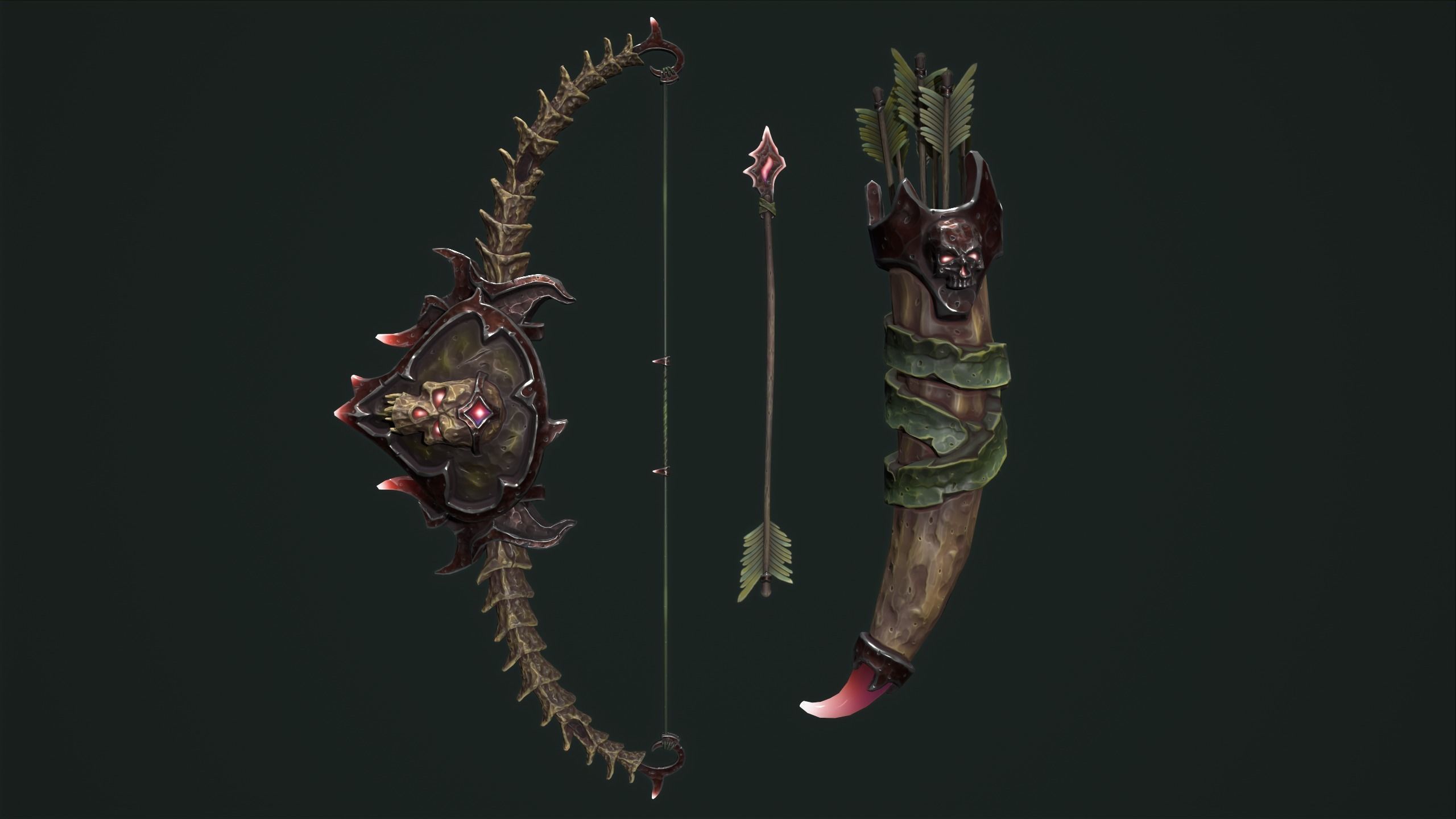 Undead bow and quiver Low-poly 3D model_12