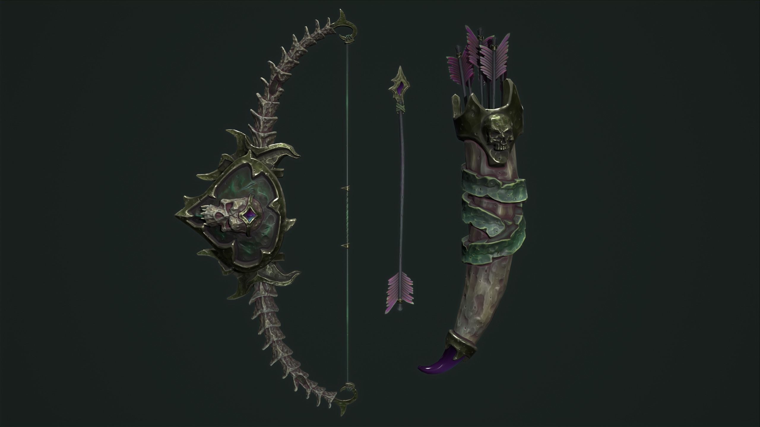 Undead bow and quiver Low-poly 3D model_7