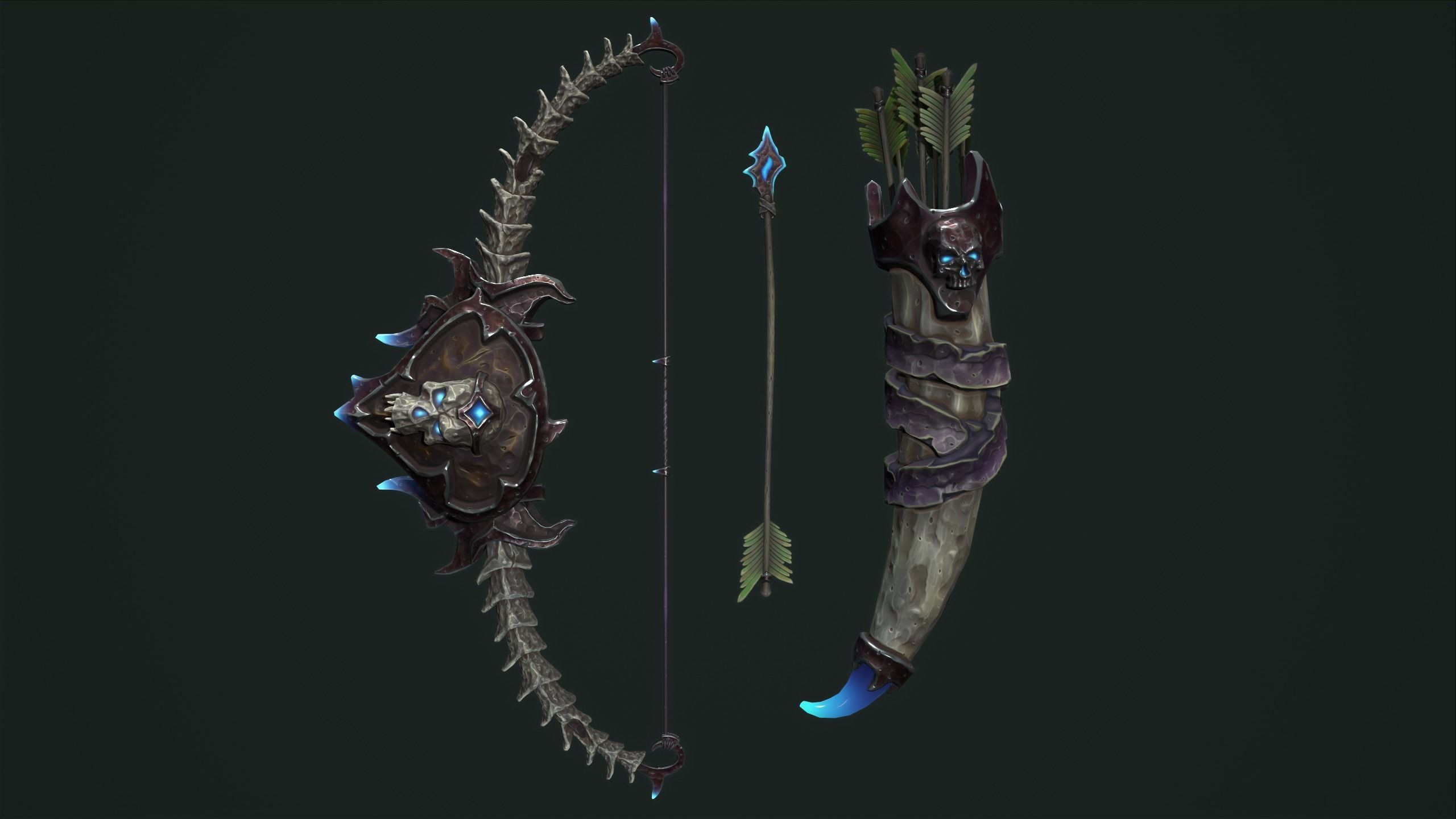 Undead bow and quiver Low-poly 3D model_10