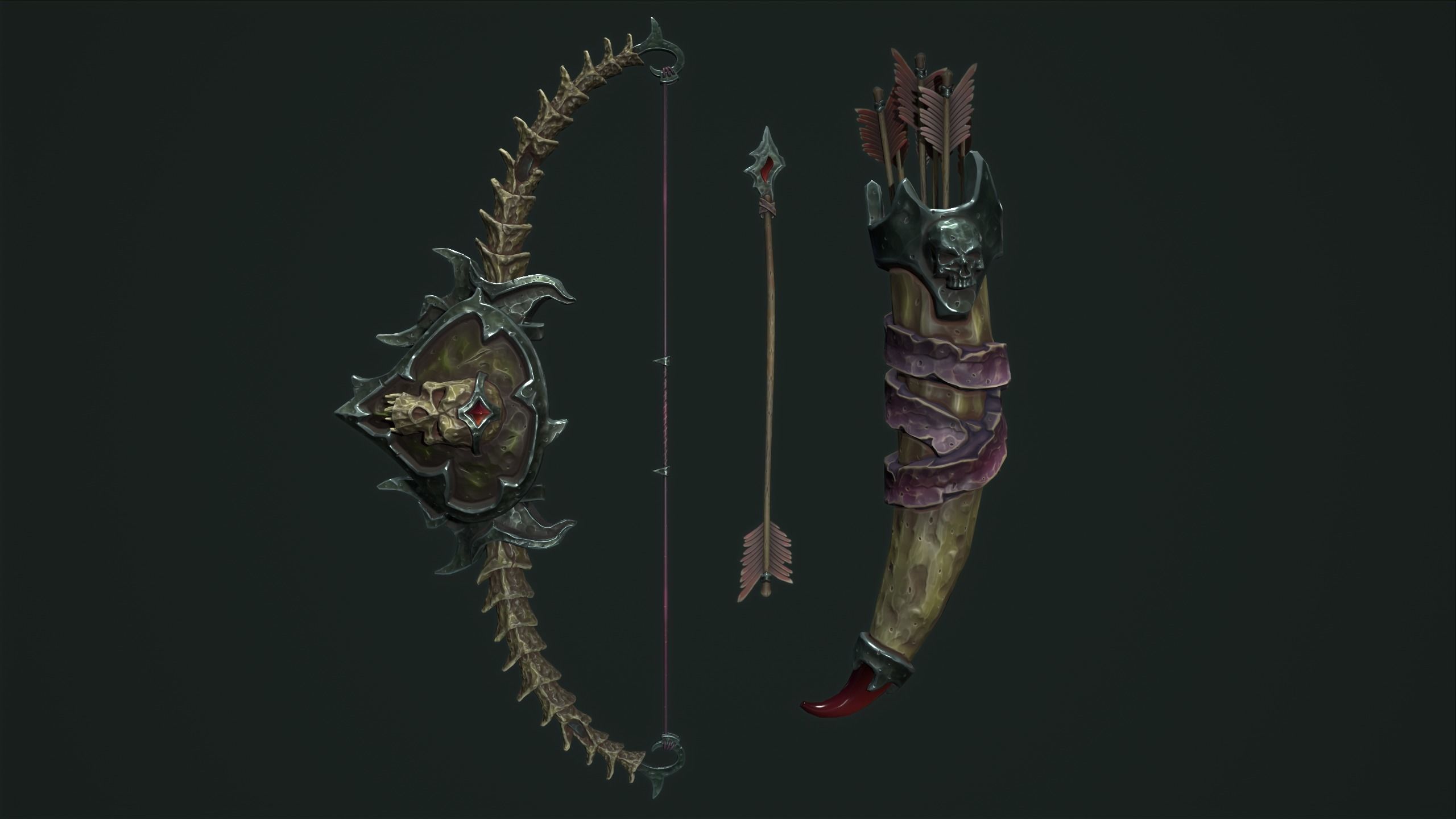 Undead bow and quiver Low-poly 3D model_2