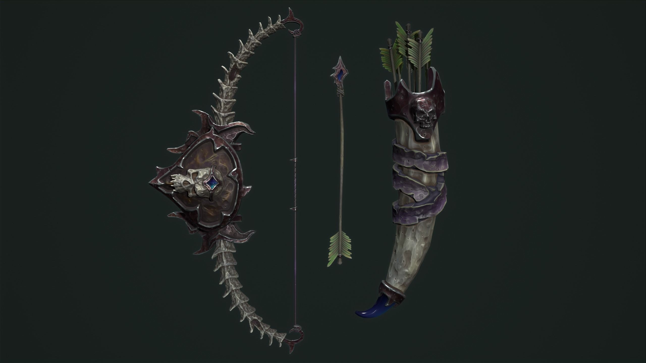 Undead bow and quiver Low-poly 3D model_9