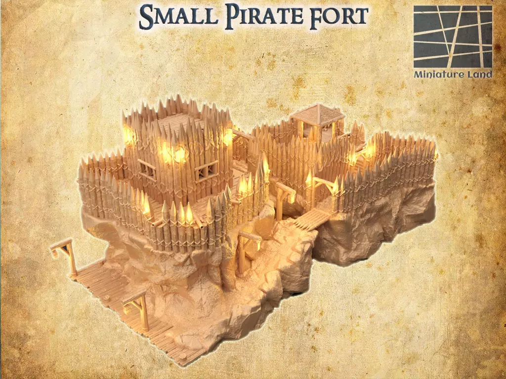 Small Pirate Fort Tabletop Terrain 28 MM 3D print model_0