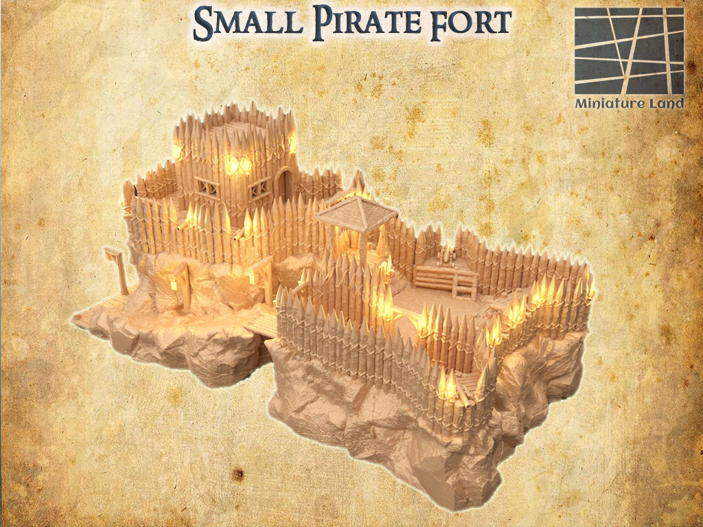 Small Pirate Fort Tabletop Terrain 28 MM 3D print model_8
