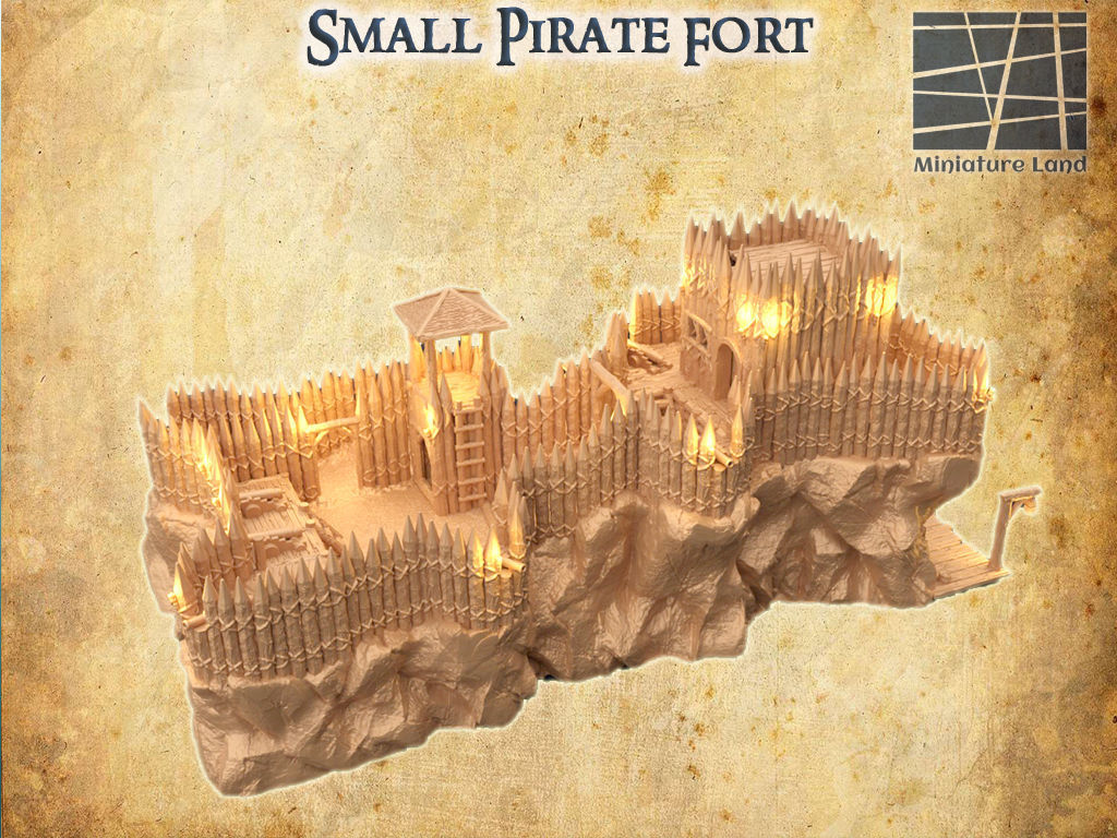 Small Pirate Fort Tabletop Terrain 28 MM 3D print model_9