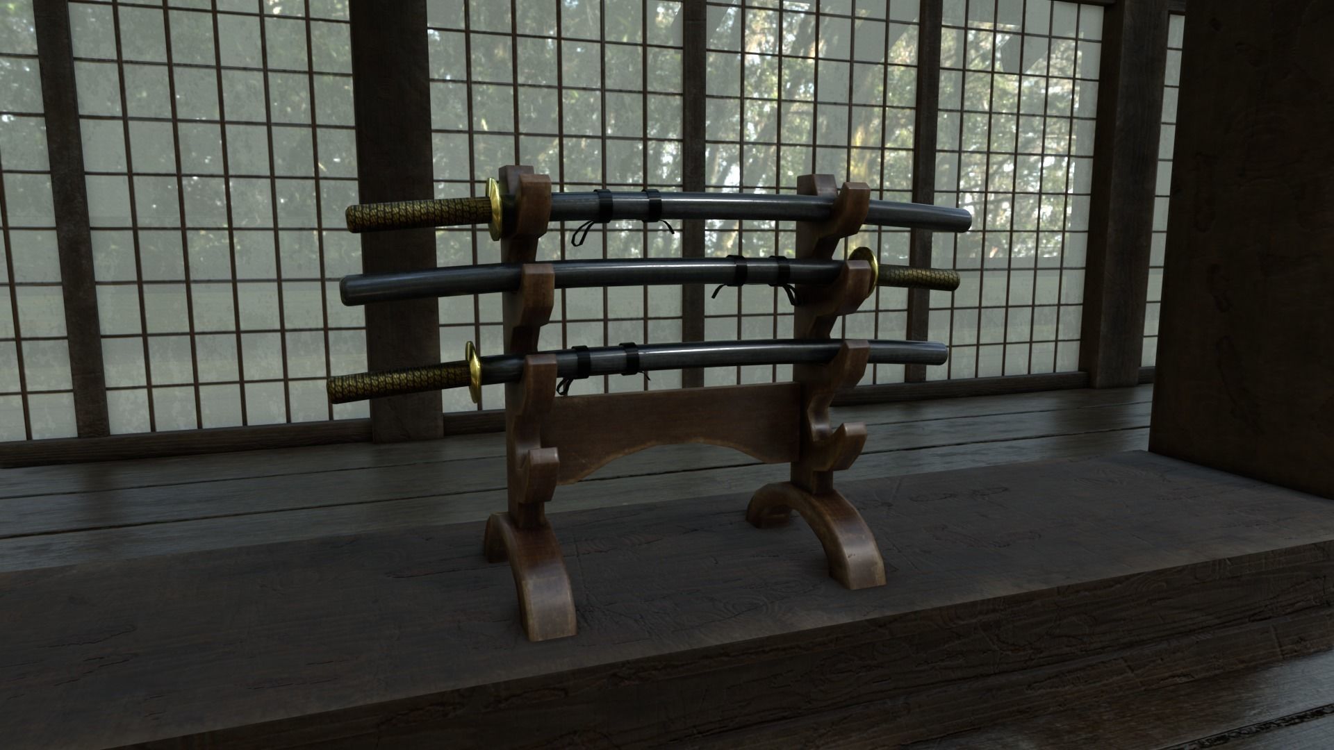 Japanese Dojo Low-poly 3D model_7