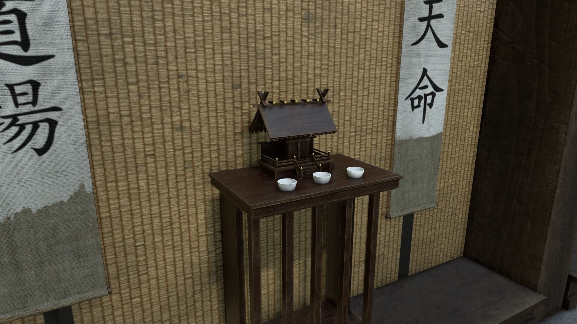 Japanese Dojo Low-poly 3D model_5