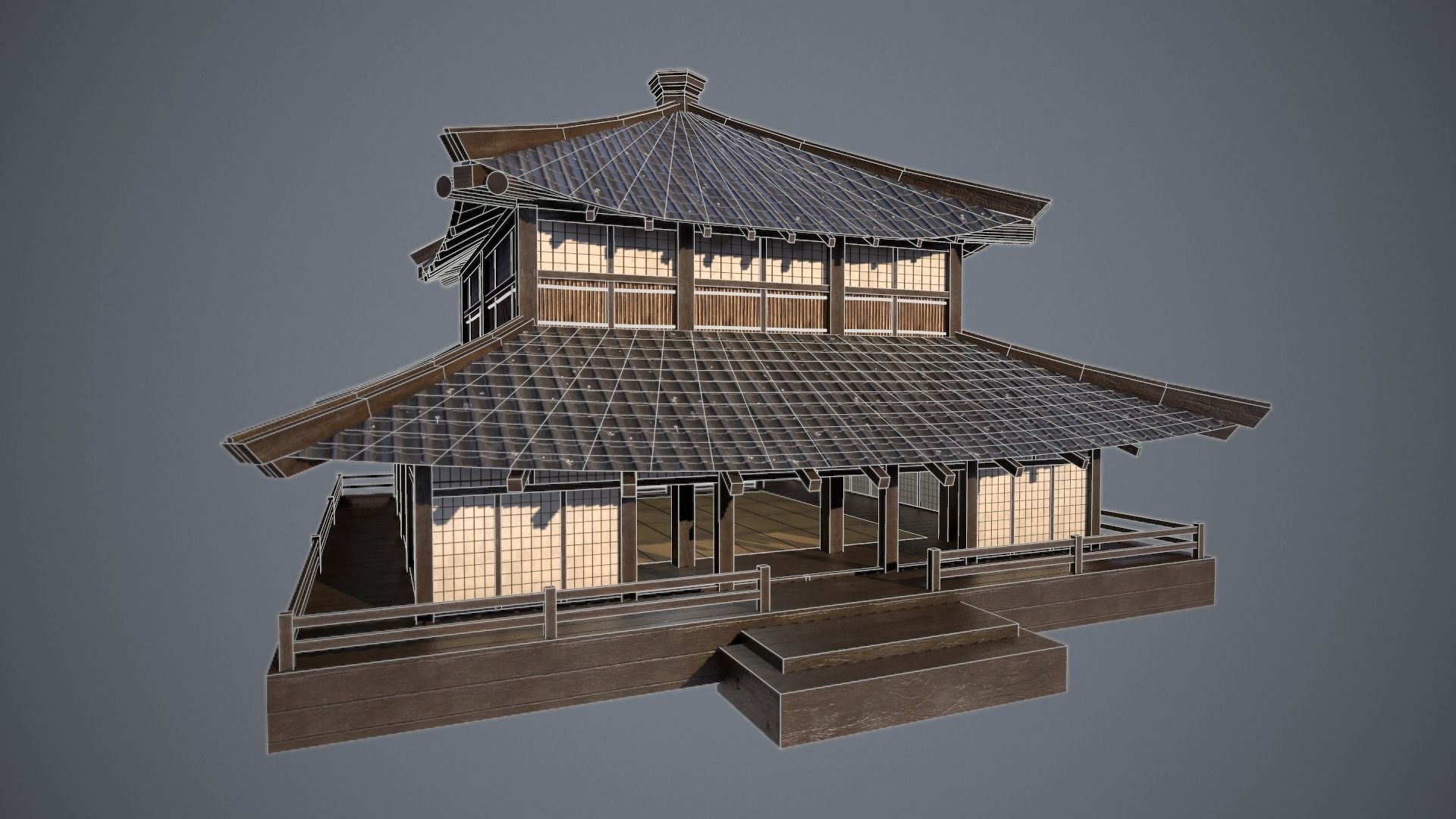 Japanese Dojo Low-poly 3D model_1