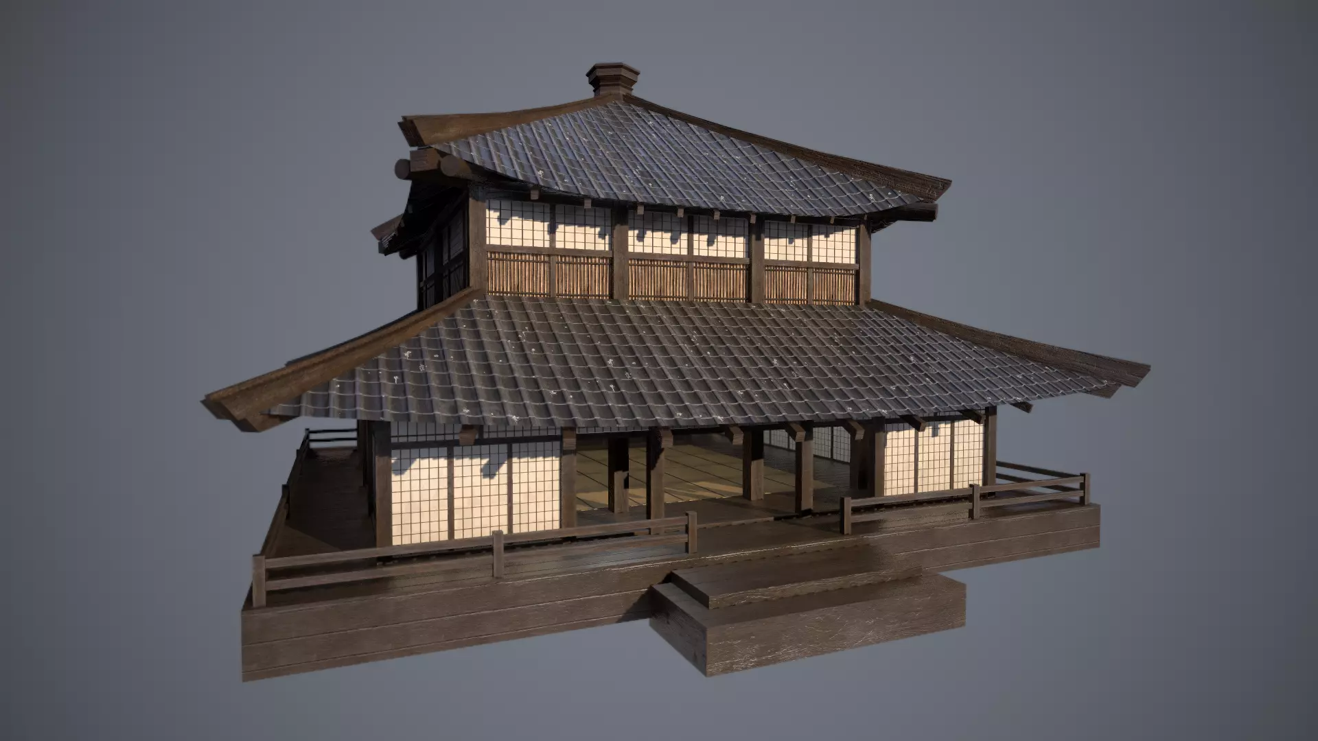 Japanese Dojo Low-poly 3D model_0