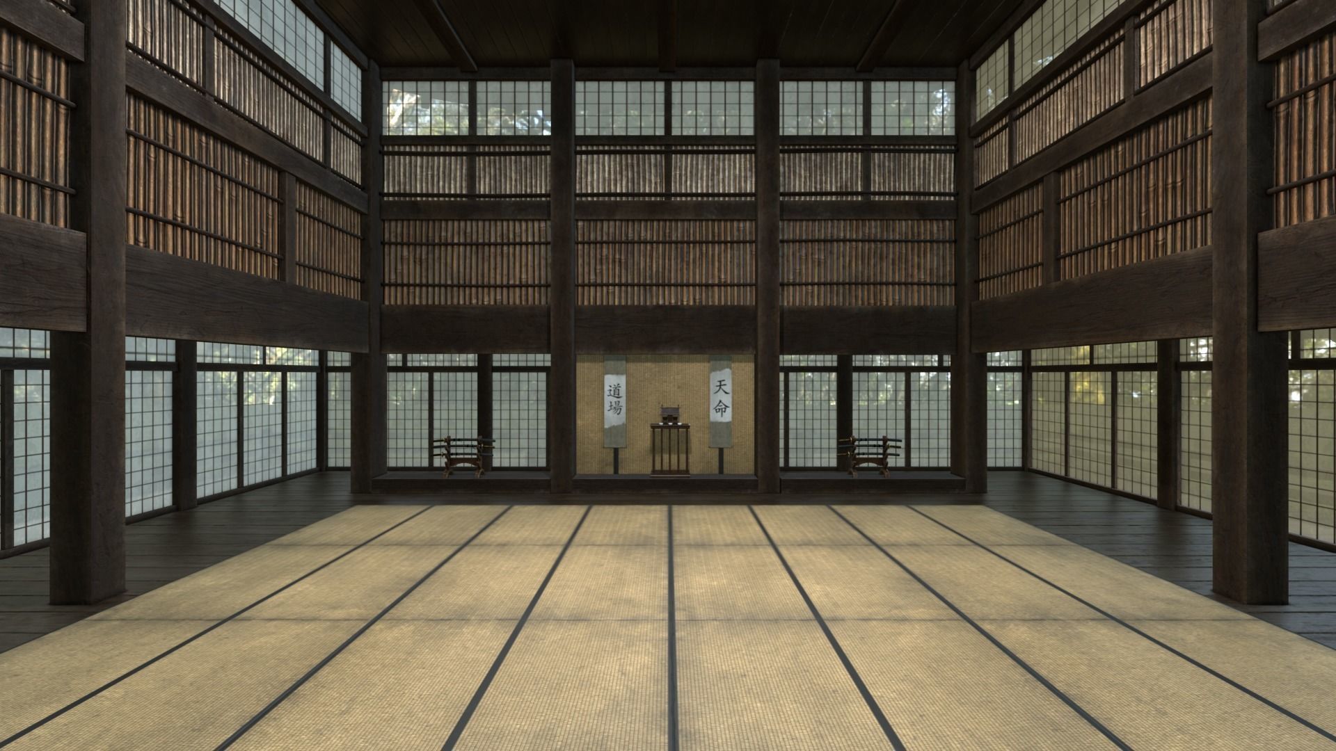 Japanese Dojo Low-poly 3D model_4