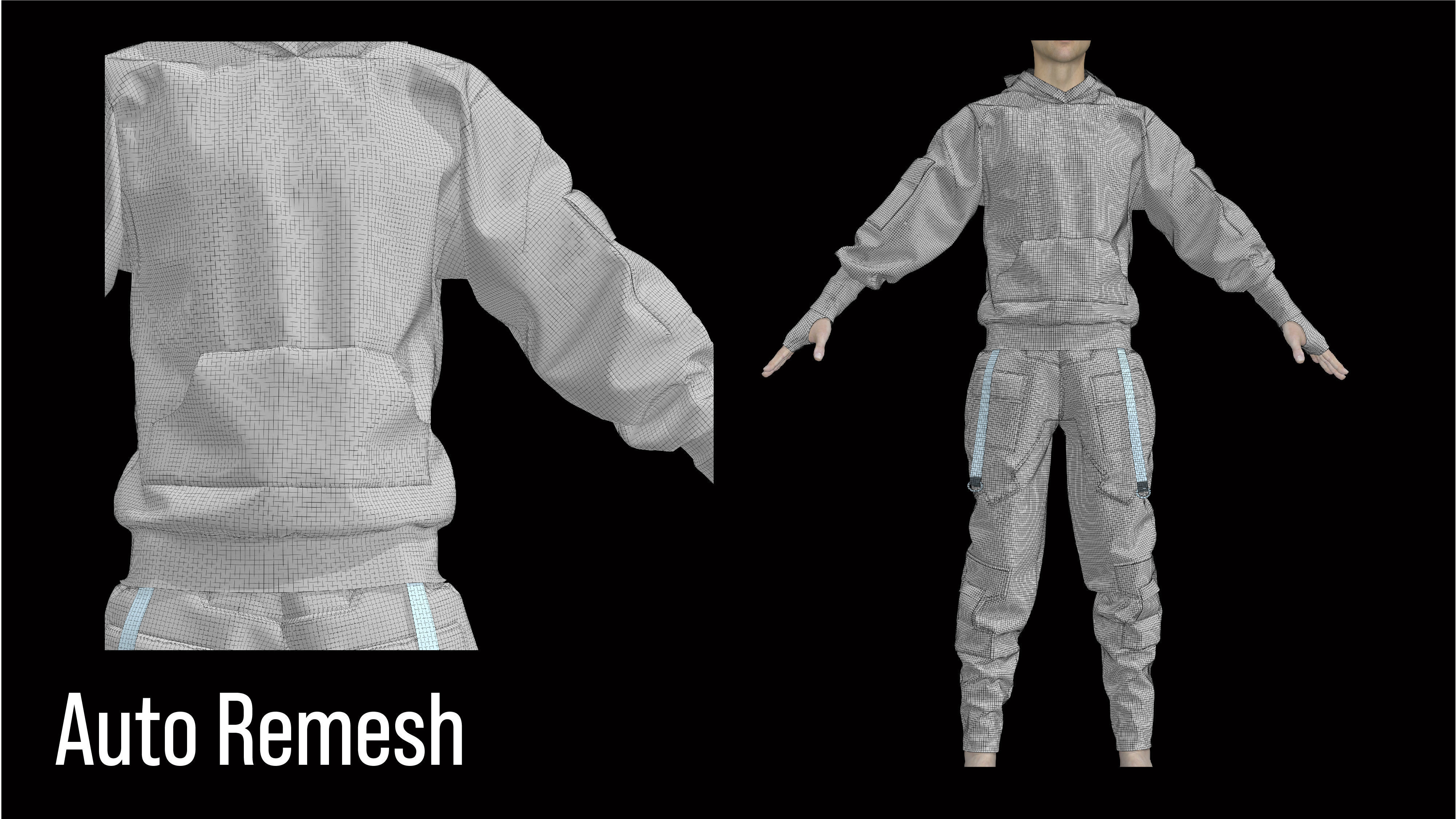 Man techwear outfit pants hoodie cyberpunk 3D model_6
