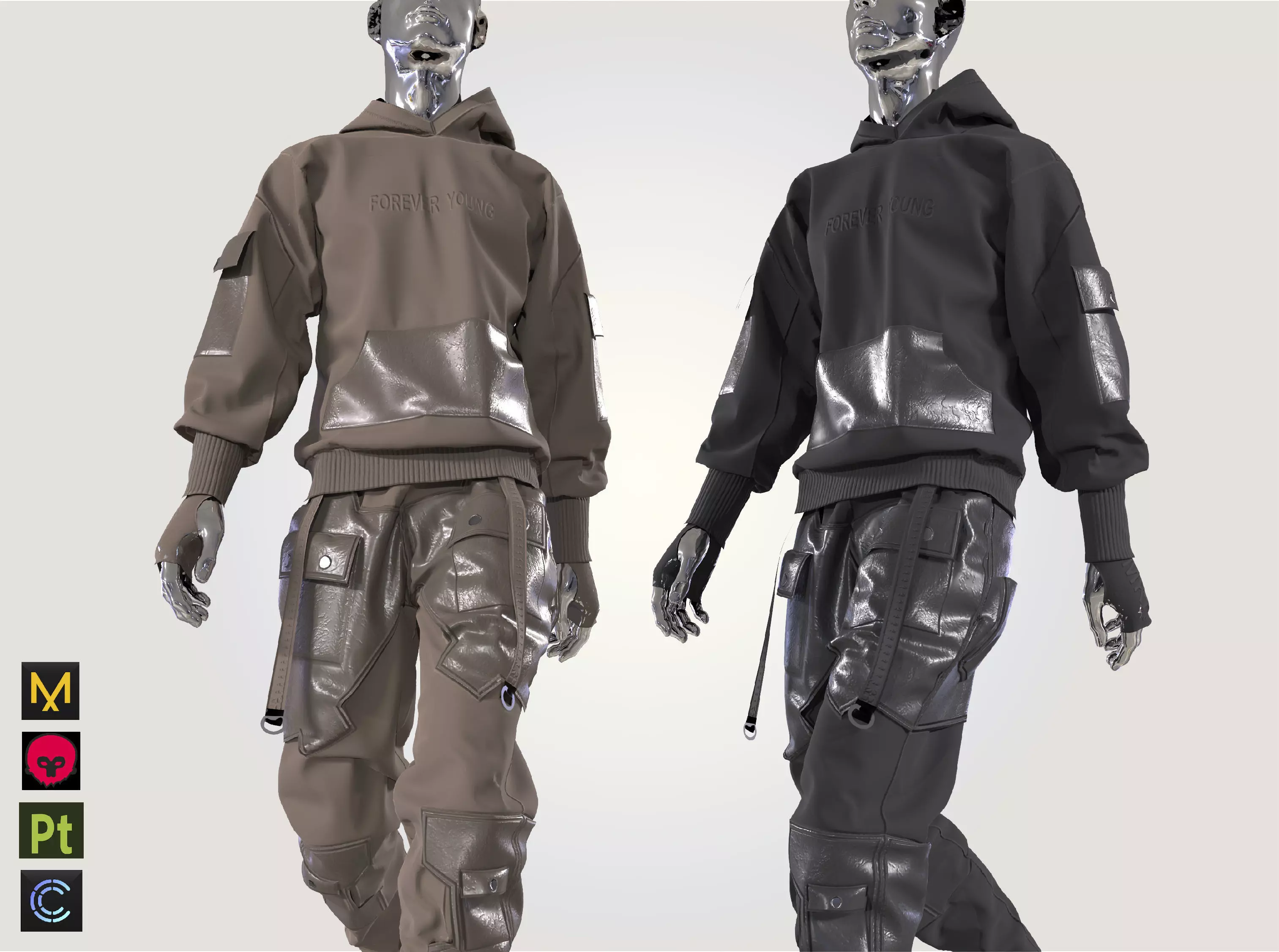 Man techwear outfit pants hoodie cyberpunk 3D model_0
