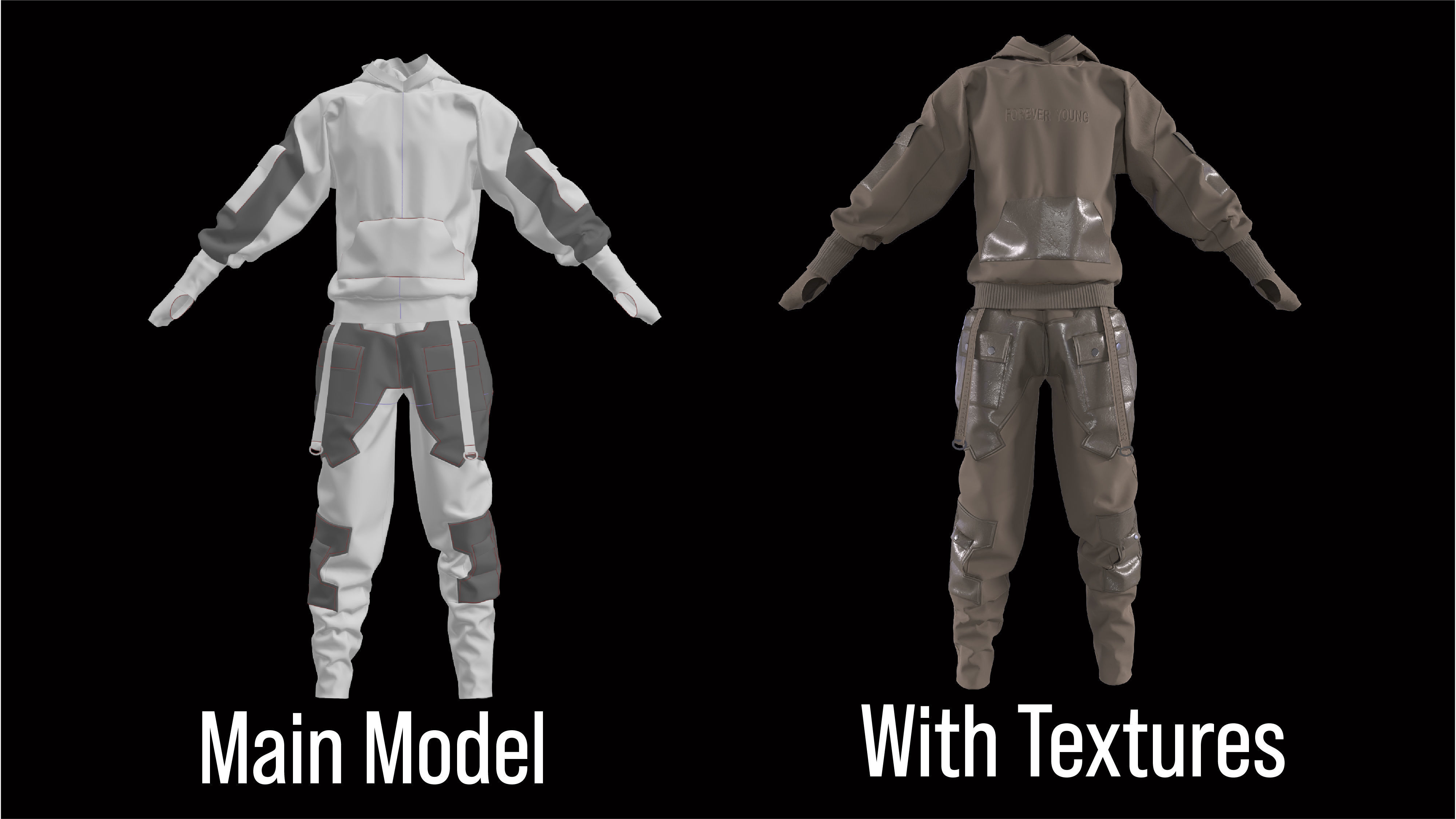 Man techwear outfit pants hoodie cyberpunk 3D model_1