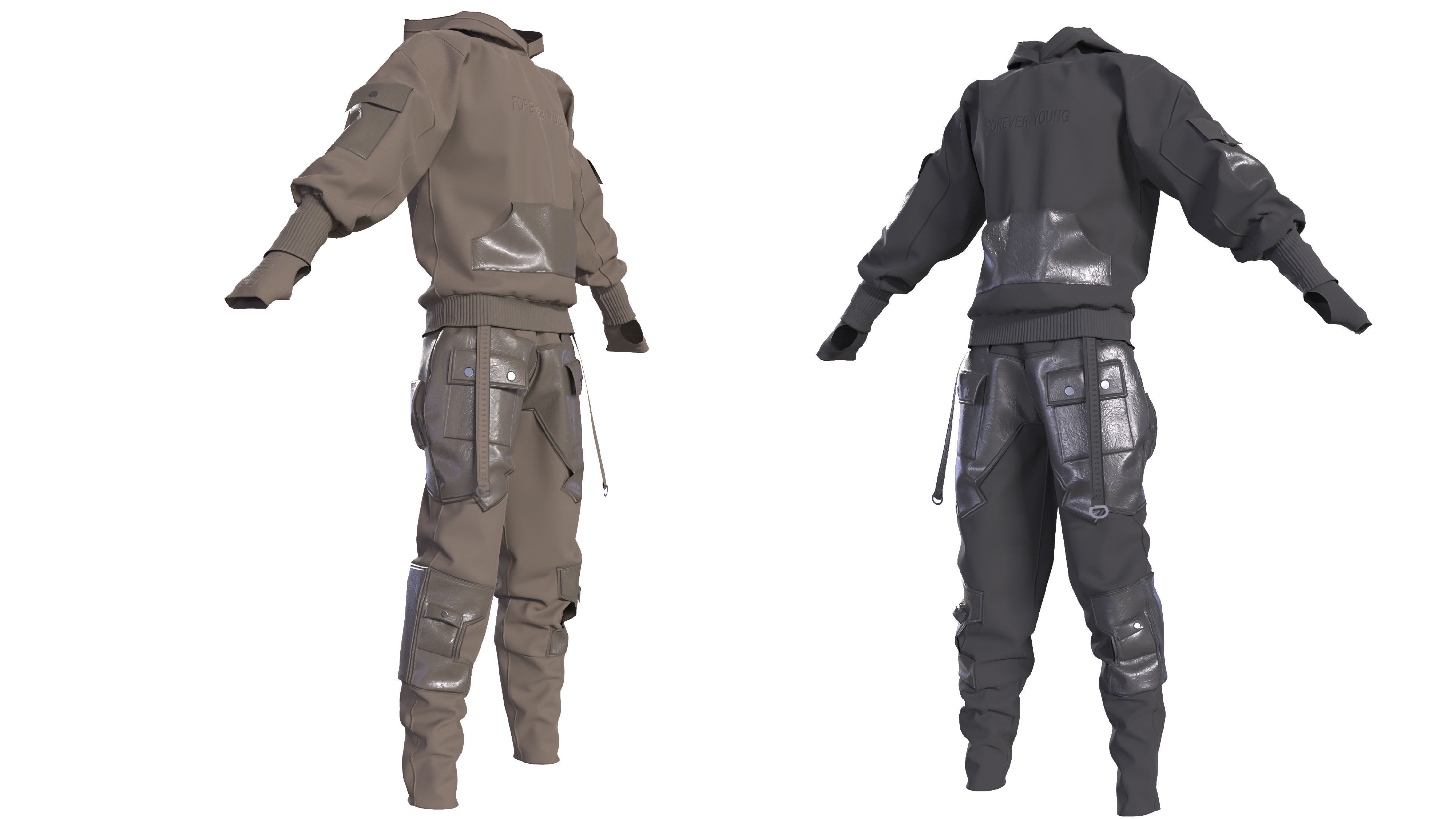 Man techwear outfit pants hoodie cyberpunk 3D model_4