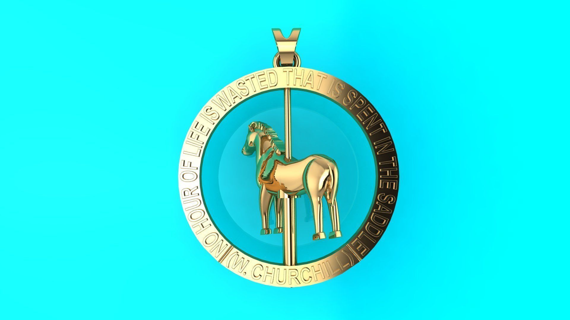 Spinning horse medallion pendant 3D print model_6