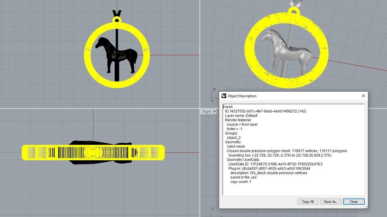 Spinning horse medallion pendant 3D print model_20